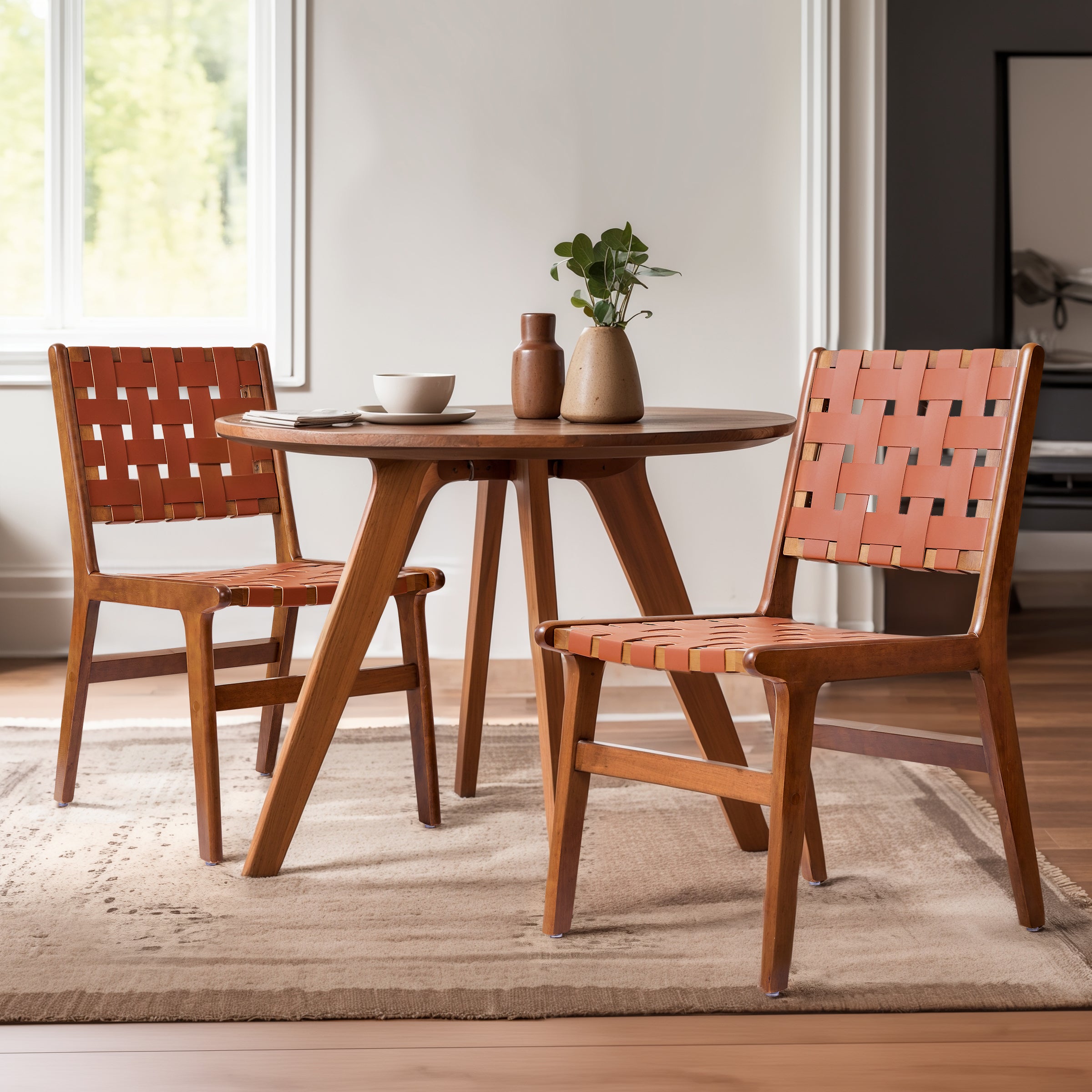 Subrtex Woven Leather Chair Set of 2, Accent Lounge Chair, Mid Century Modern Kitchen & Dining Room Chairs for Dining Room, Living Room