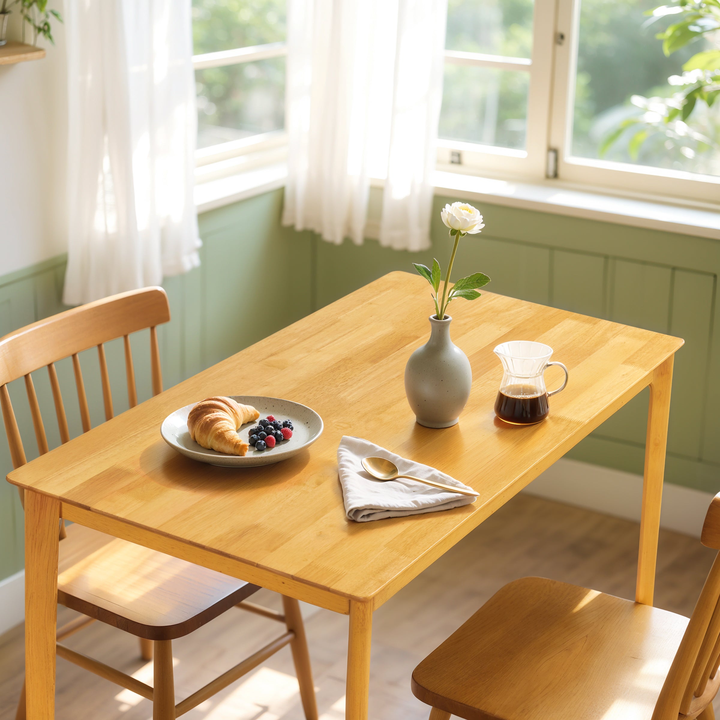 Subrtex Dining Table for 4, 43 Inches Rectangular Solid Wood Kitchen Table for Small Space, Modern Dinner Table for Dining Room, Living Room, Office