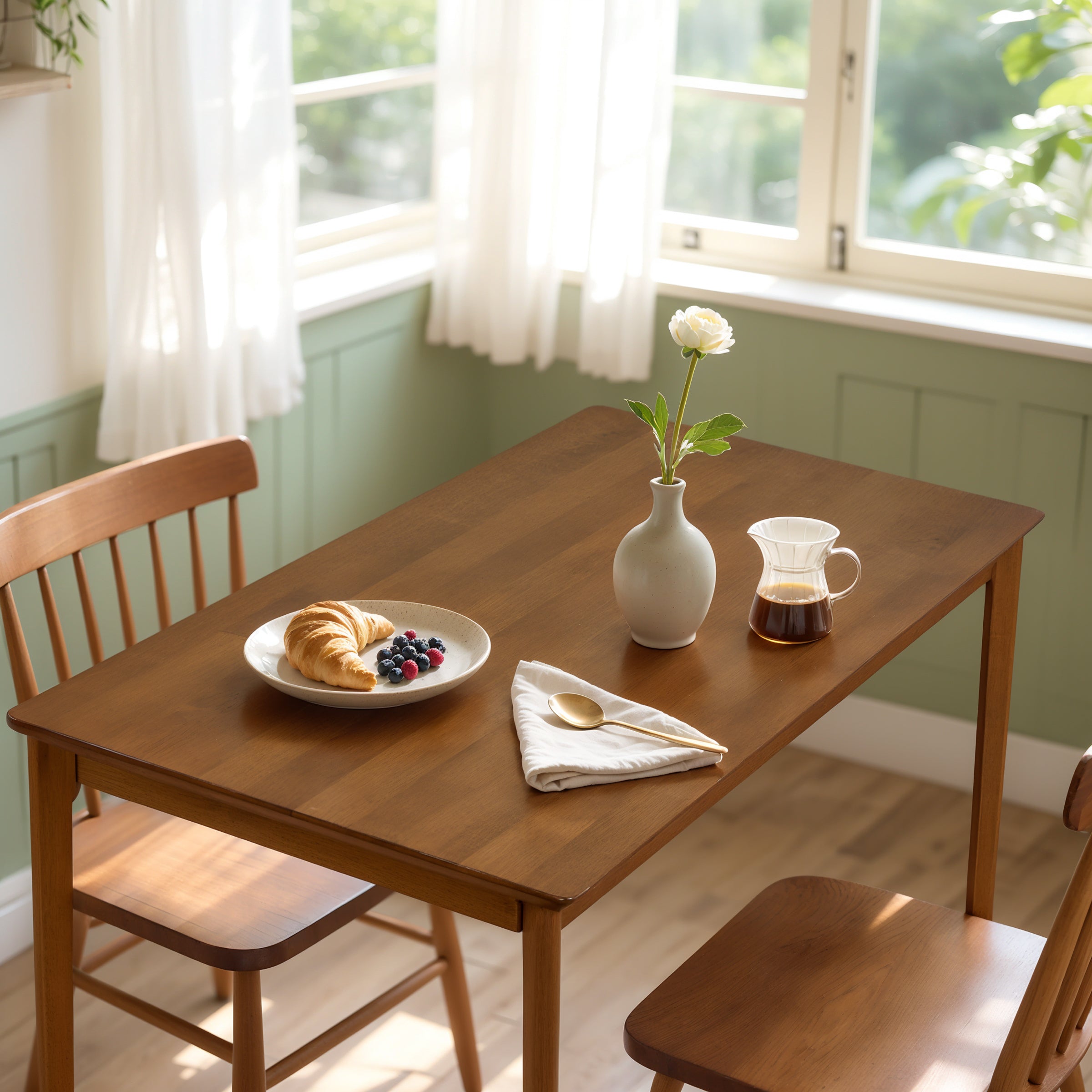 Subrtex Dining Table for 4, 43 Inches Rectangular Solid Wood Kitchen Table for Small Space, Modern Dinner Table for Dining Room, Living Room, Office