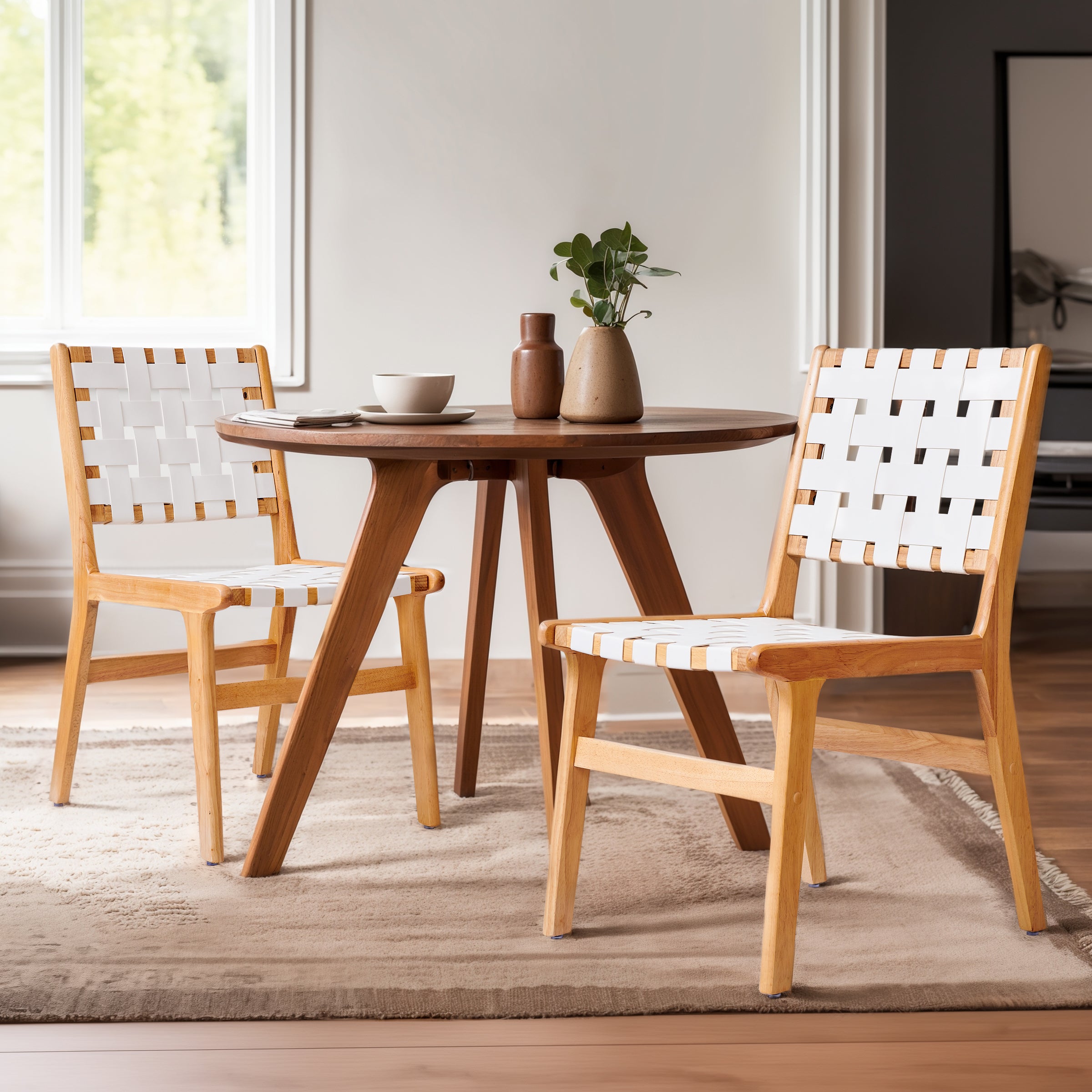 Subrtex Woven Leather Chair Set of 2, Accent Lounge Chair, Mid Century Modern Kitchen & Dining Room Chairs for Dining Room, Living Room