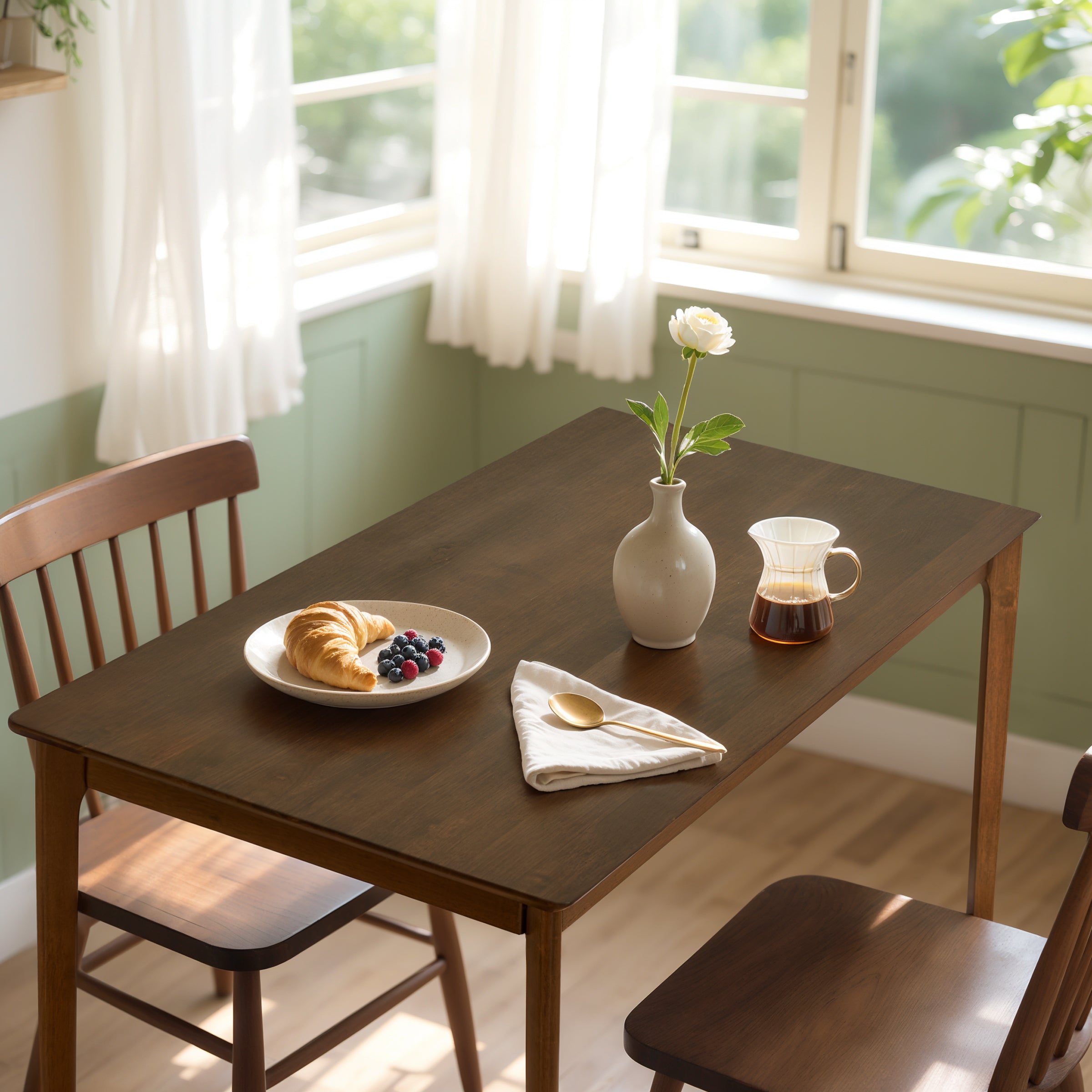 Subrtex Dining Table for 4, 43 Inches Rectangular Solid Wood Kitchen Table for Small Space, Modern Dinner Table for Dining Room, Living Room, Office