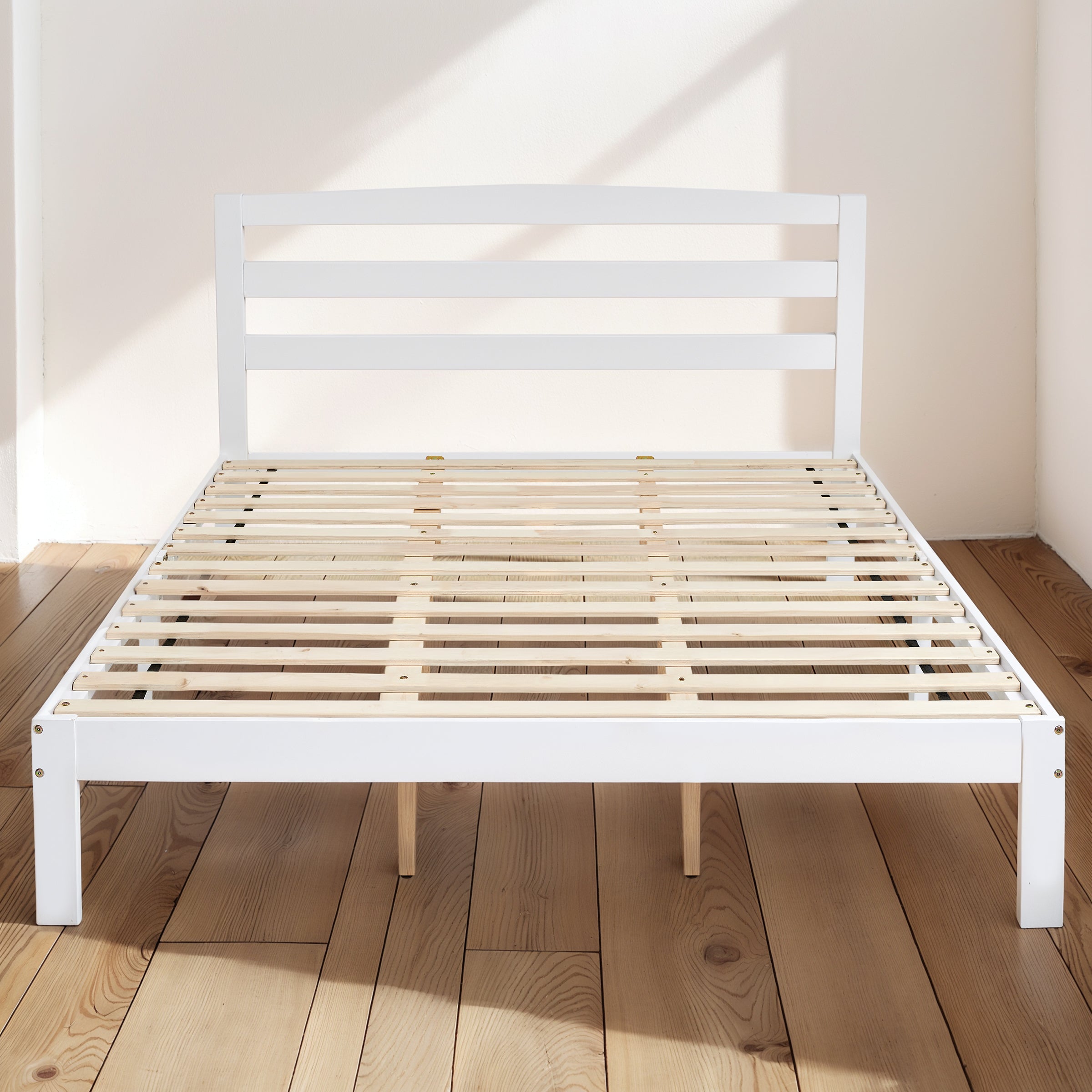 Subrtex 12" Minimalist Solid Wooden Platform Backrest Bed Frame with Headboard