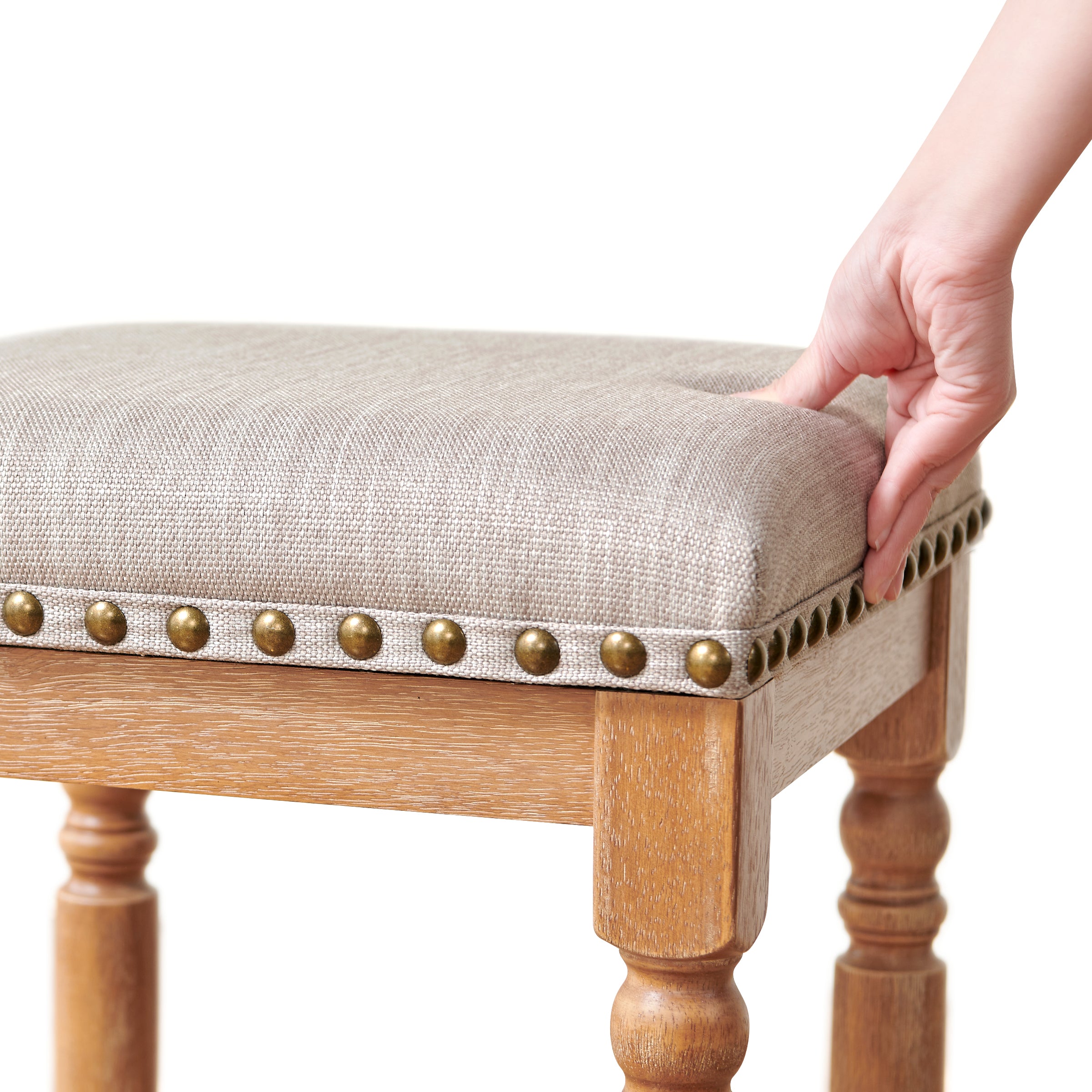 Subrtex 26” Bar Stools Set of 2, Counter Height, Linen Upholstered with Nailhead Trim, Rustic Solid Wood Frame for Kitchen & Home Bar