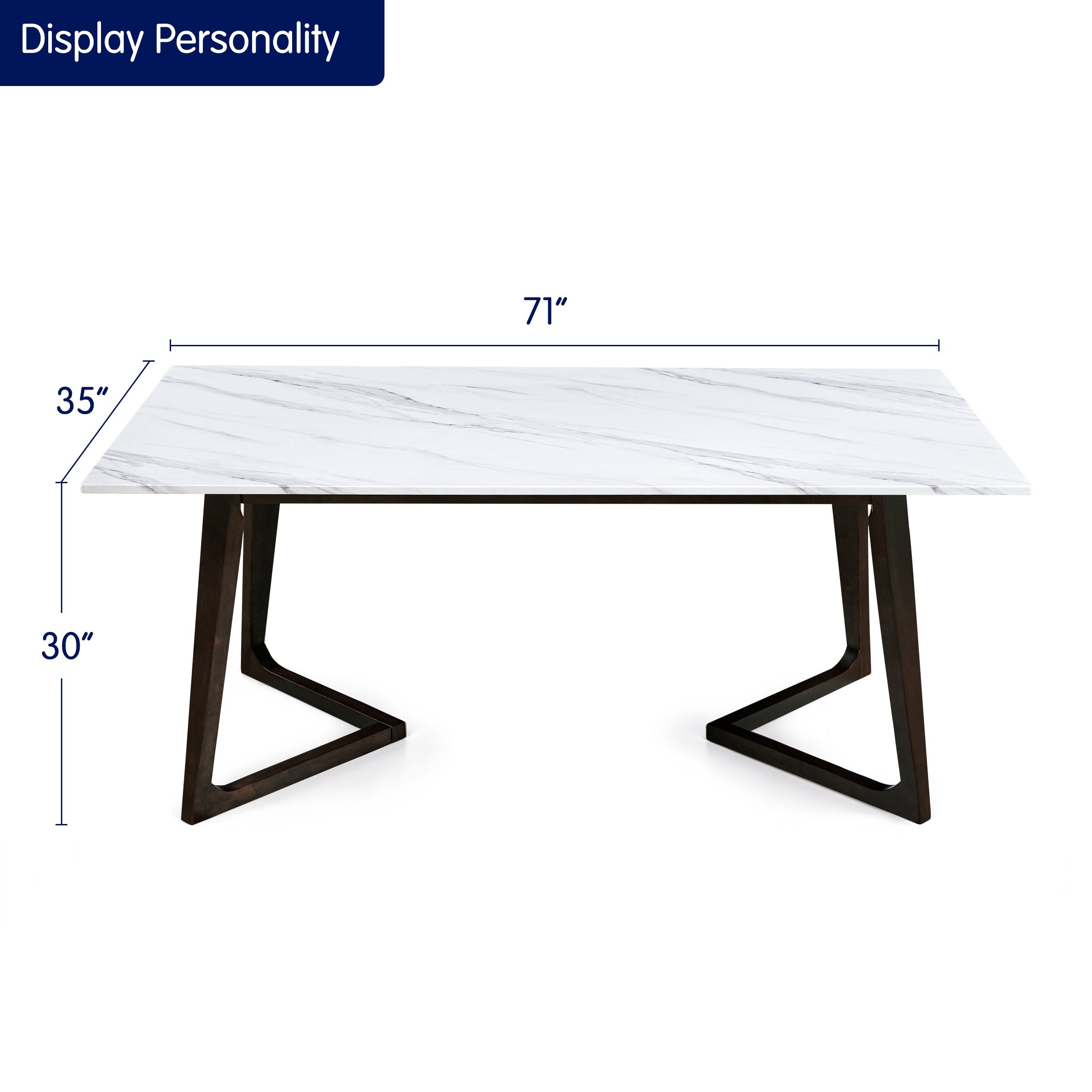 Subrtex Marble Dining Table for 6, Modern Long Kitchen & Dining Room Table with Sturdy Geometric Wood Legs