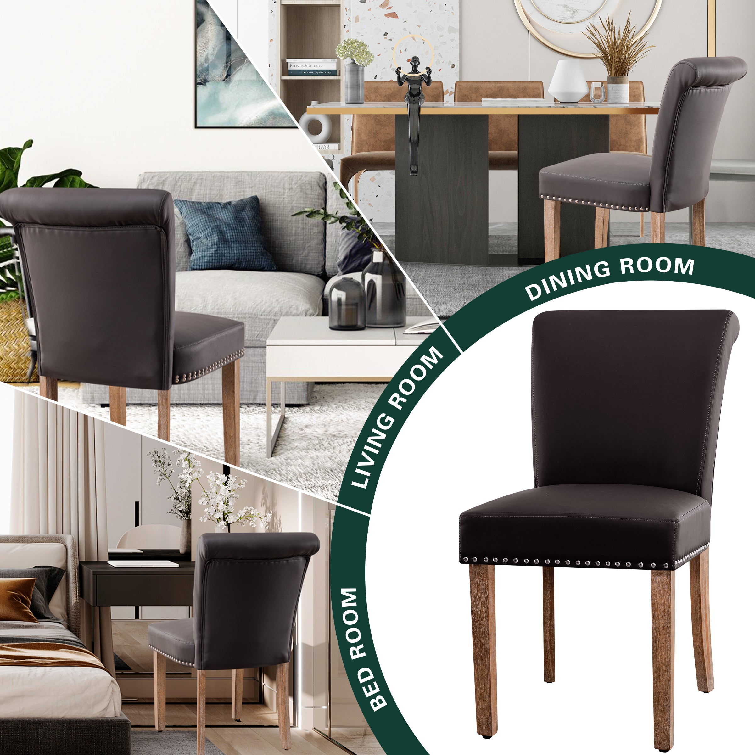 Subrtex Contemporary Nailhead PU Dining Chairs, Set of 2