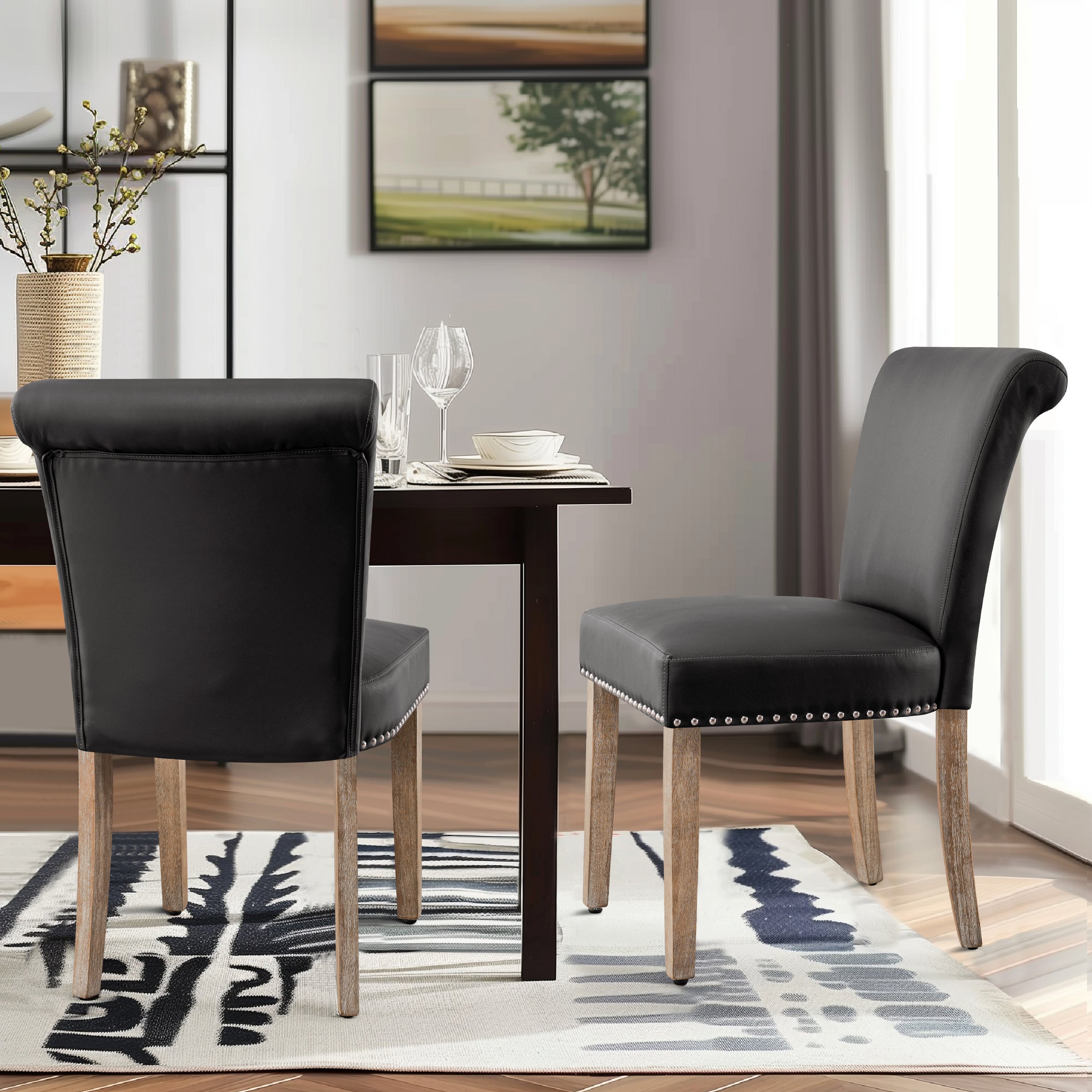 Subrtex Contemporary Nailhead PU Dining Chairs, Set of 2