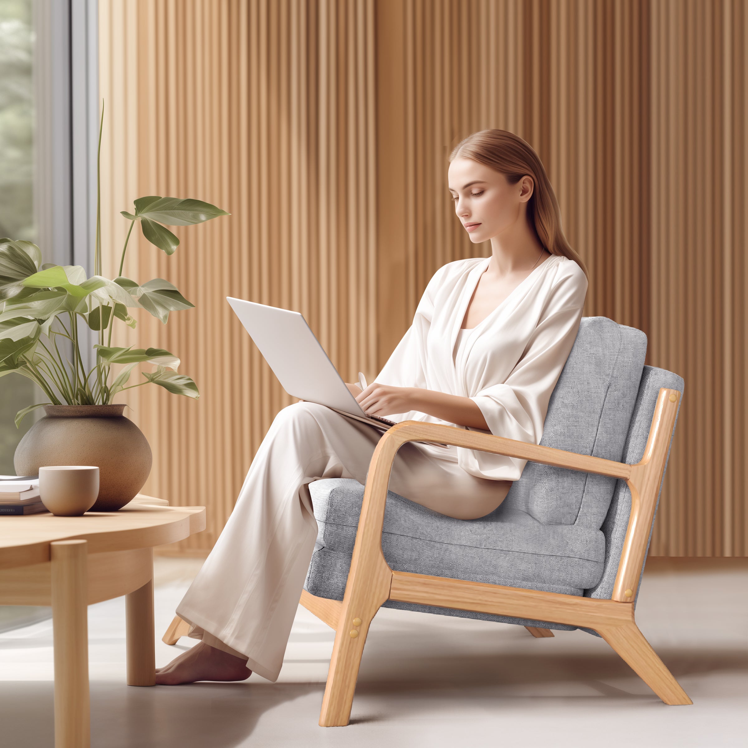 Cloud Comfort Cushion with Wooden Armrest Accent Chair