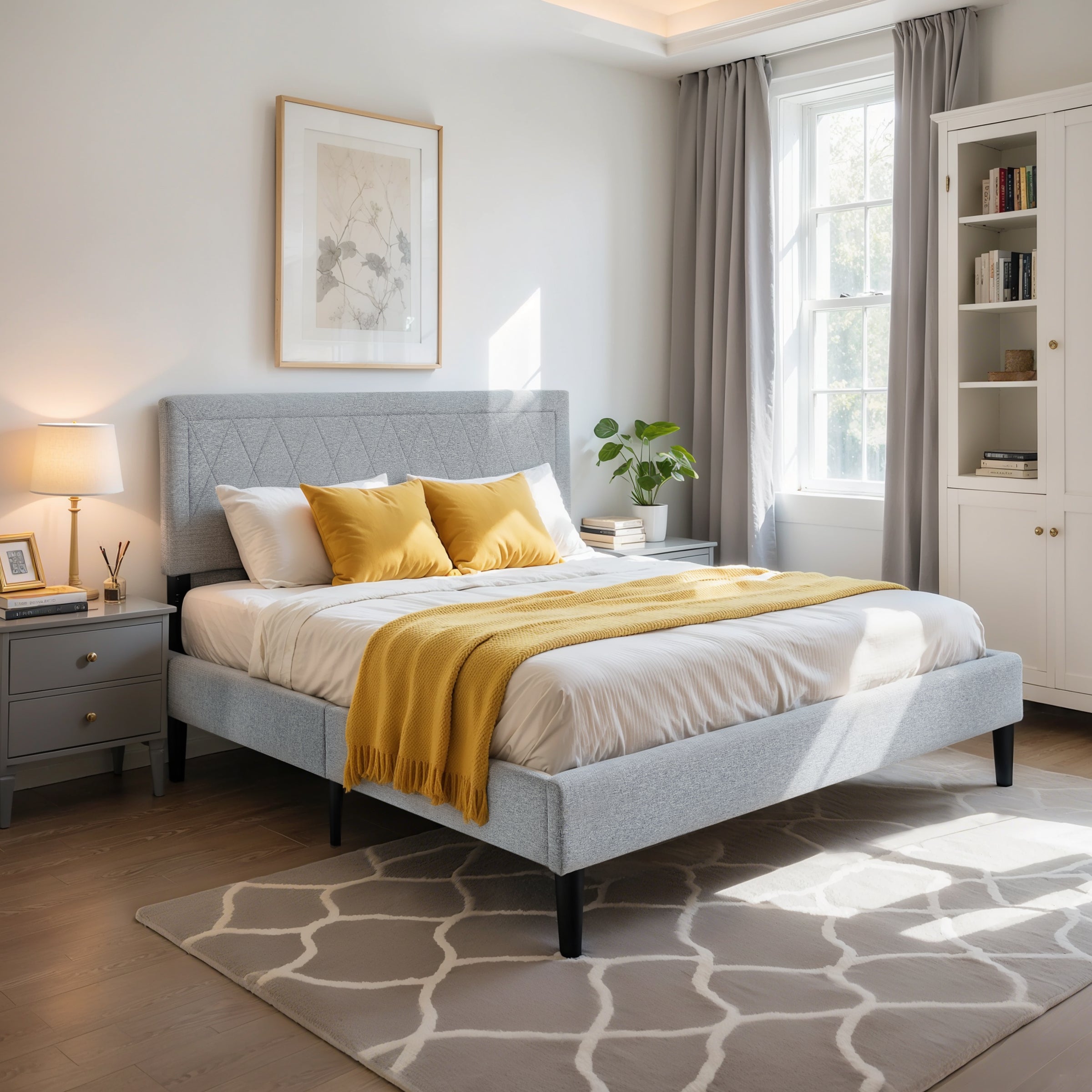 Subrtex Modern Diamond - Patterned Upholstered Bed Frame