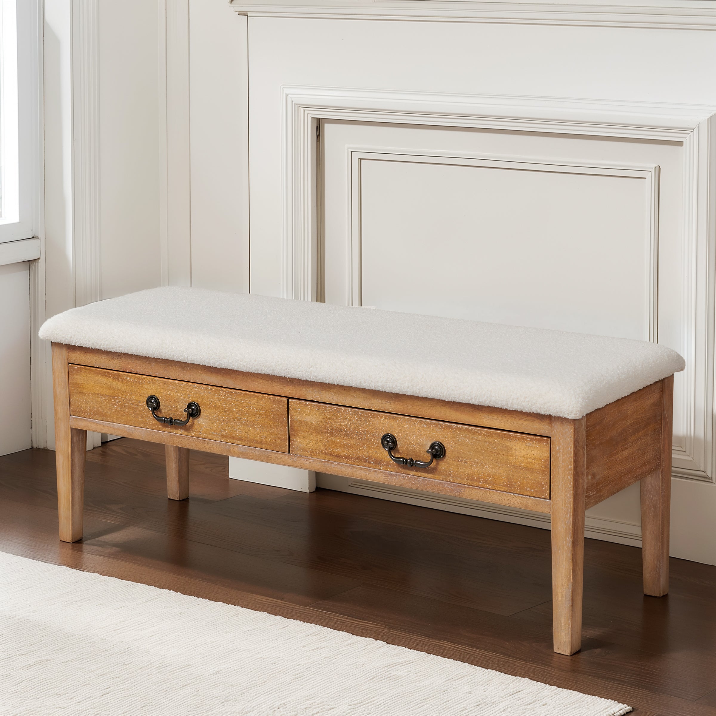Subrtex Modern Upholstered Storage Bench with Drawers