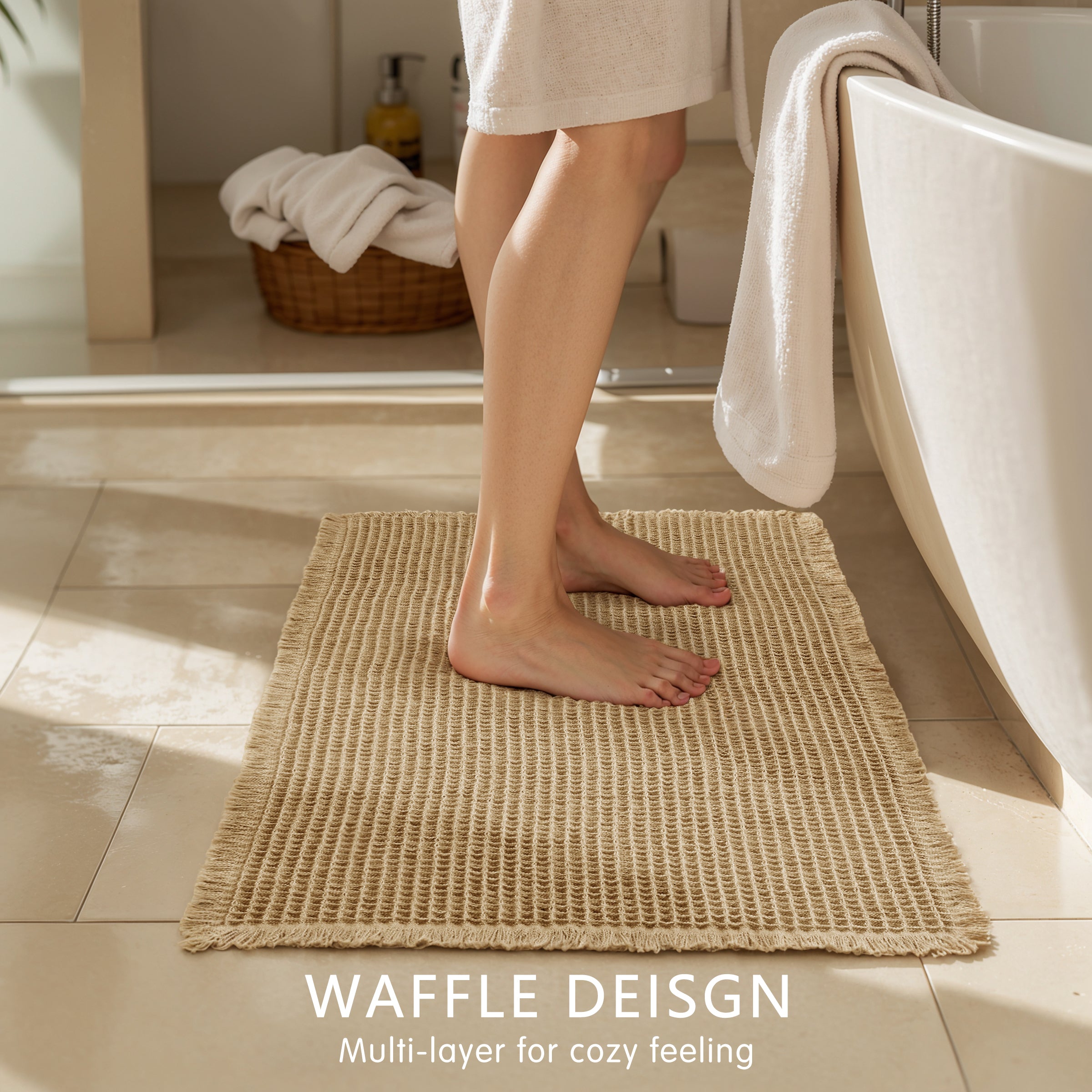 Subrtex Waffle Weave Bathroom Rug, Non Slips, Bath Rug for Bathroom