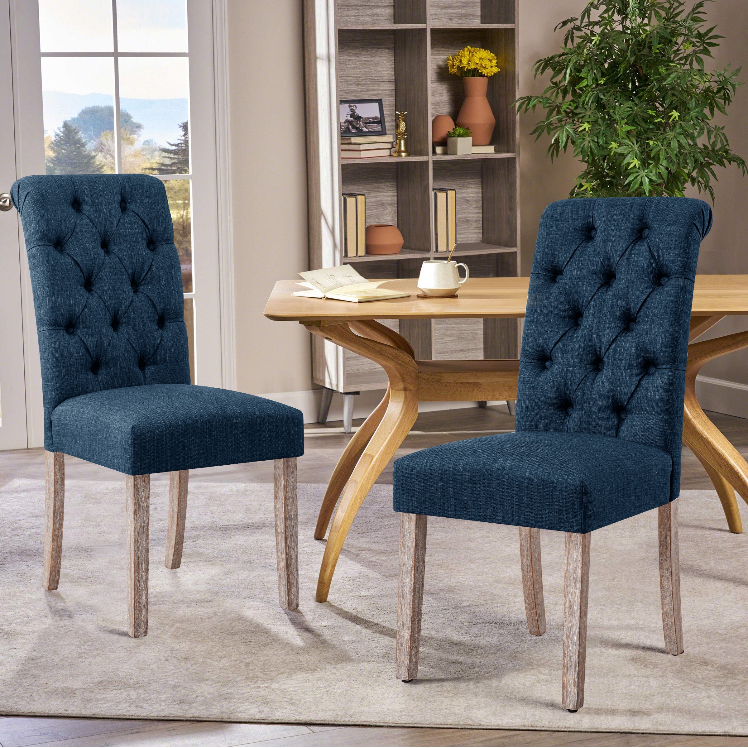 Subrtex Button-Tufted Linen Parsons Dining Chairs, Set of 2