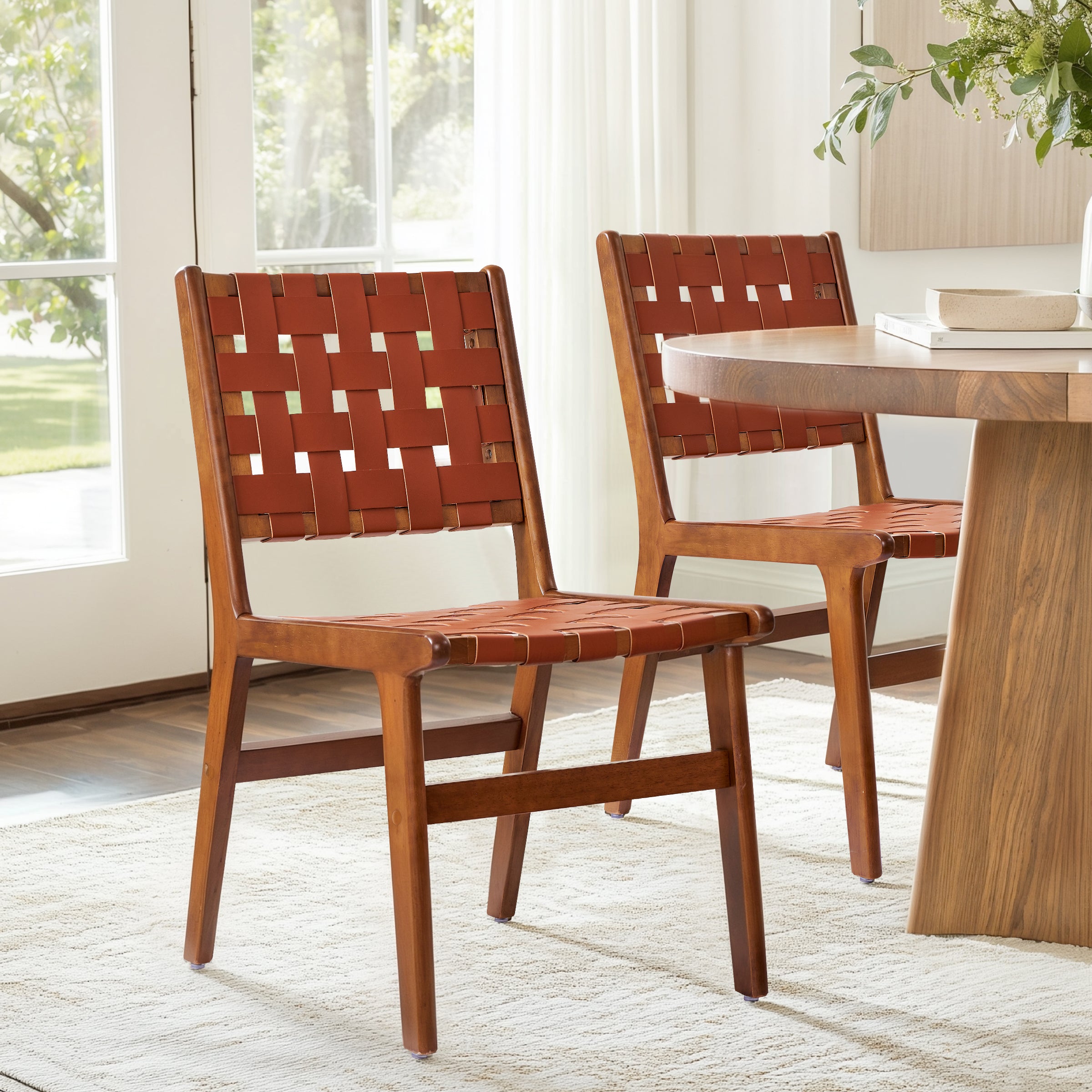 Subrtex Woven Leather Chair Set of 2, Accent Lounge Chair, Mid Century Modern Kitchen & Dining Room Chairs for Dining Room, Living Room