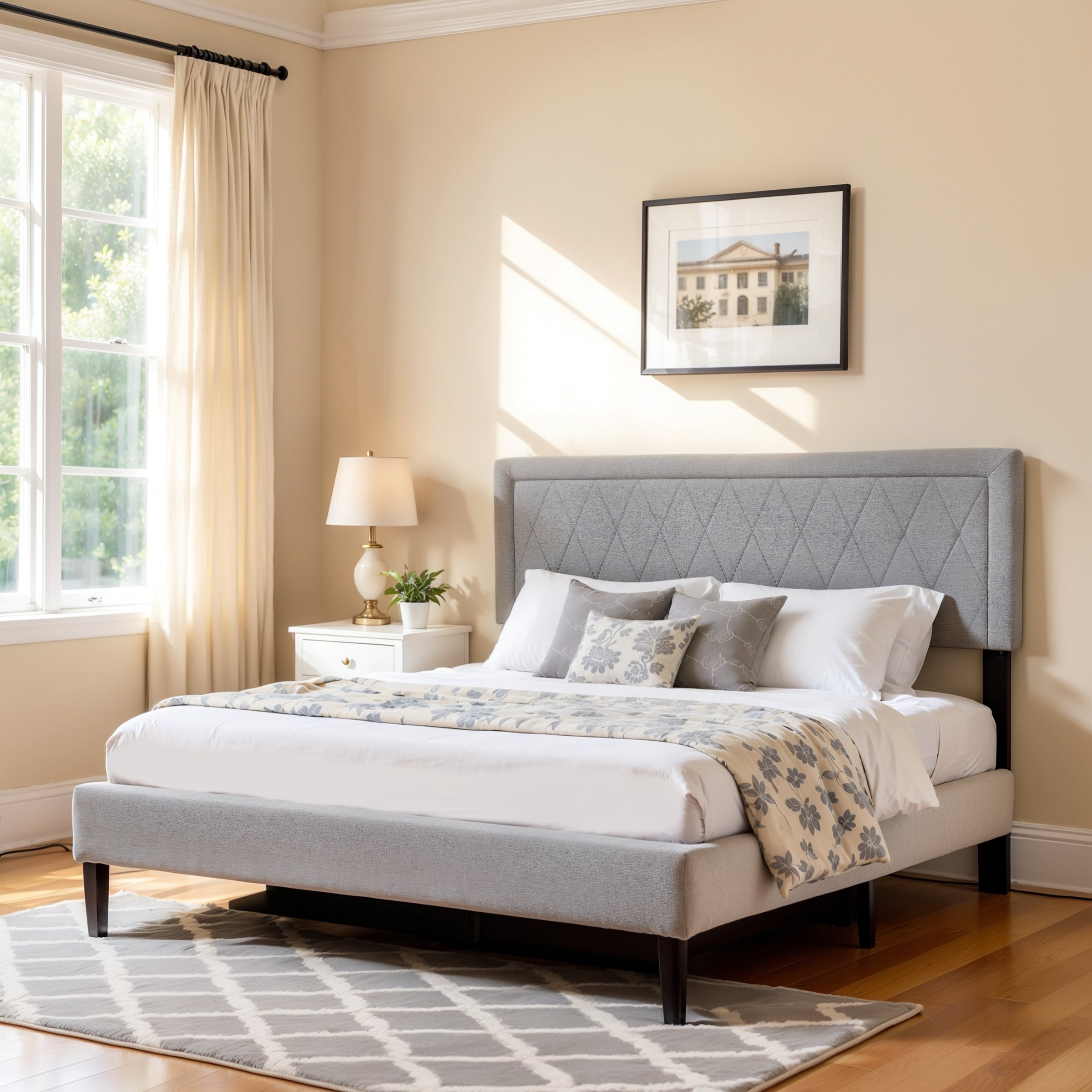 Subrtex Modern Diamond - Patterned Upholstered Bed Frame