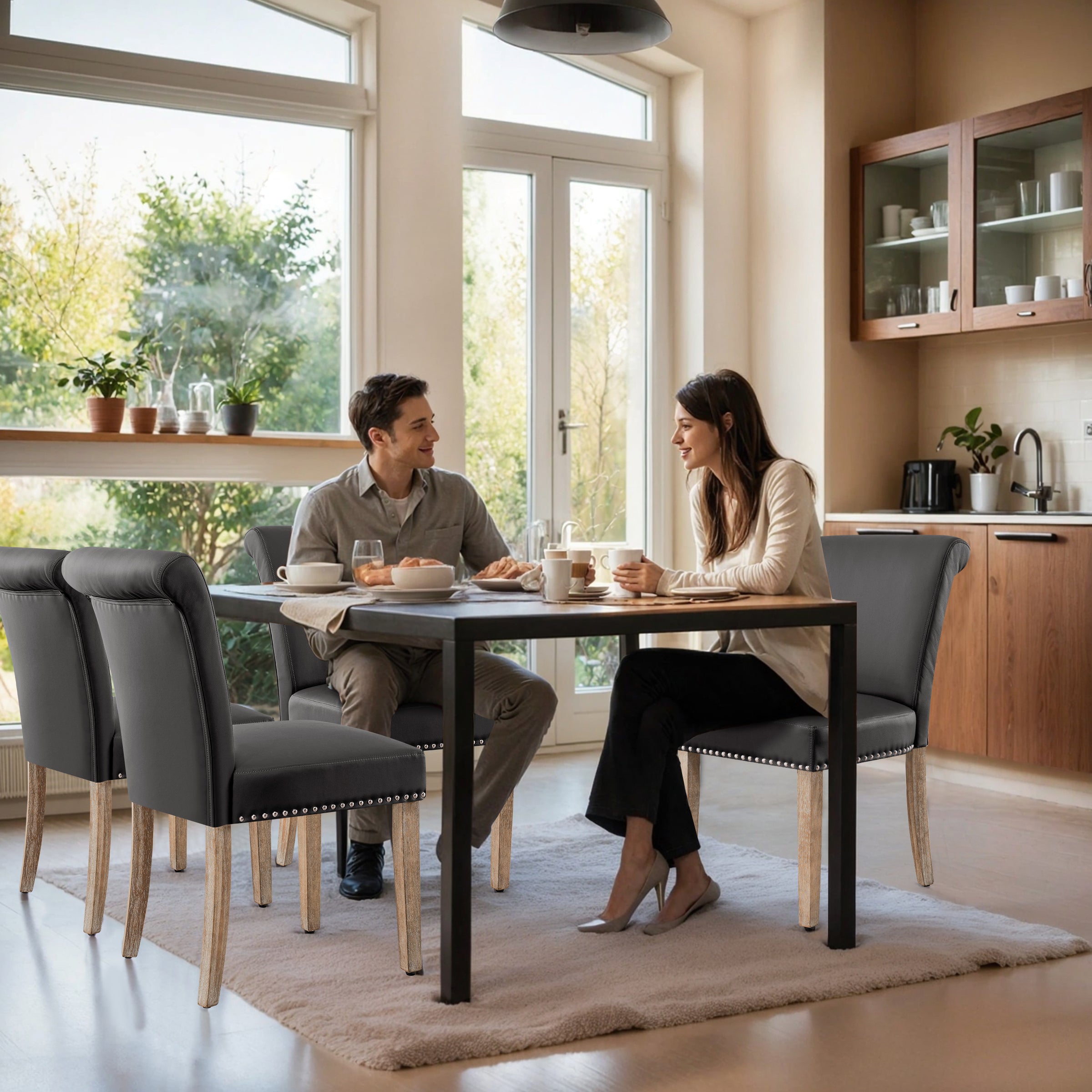 Subrtex Contemporary Nailhead PU Dining Chairs, Set of 2