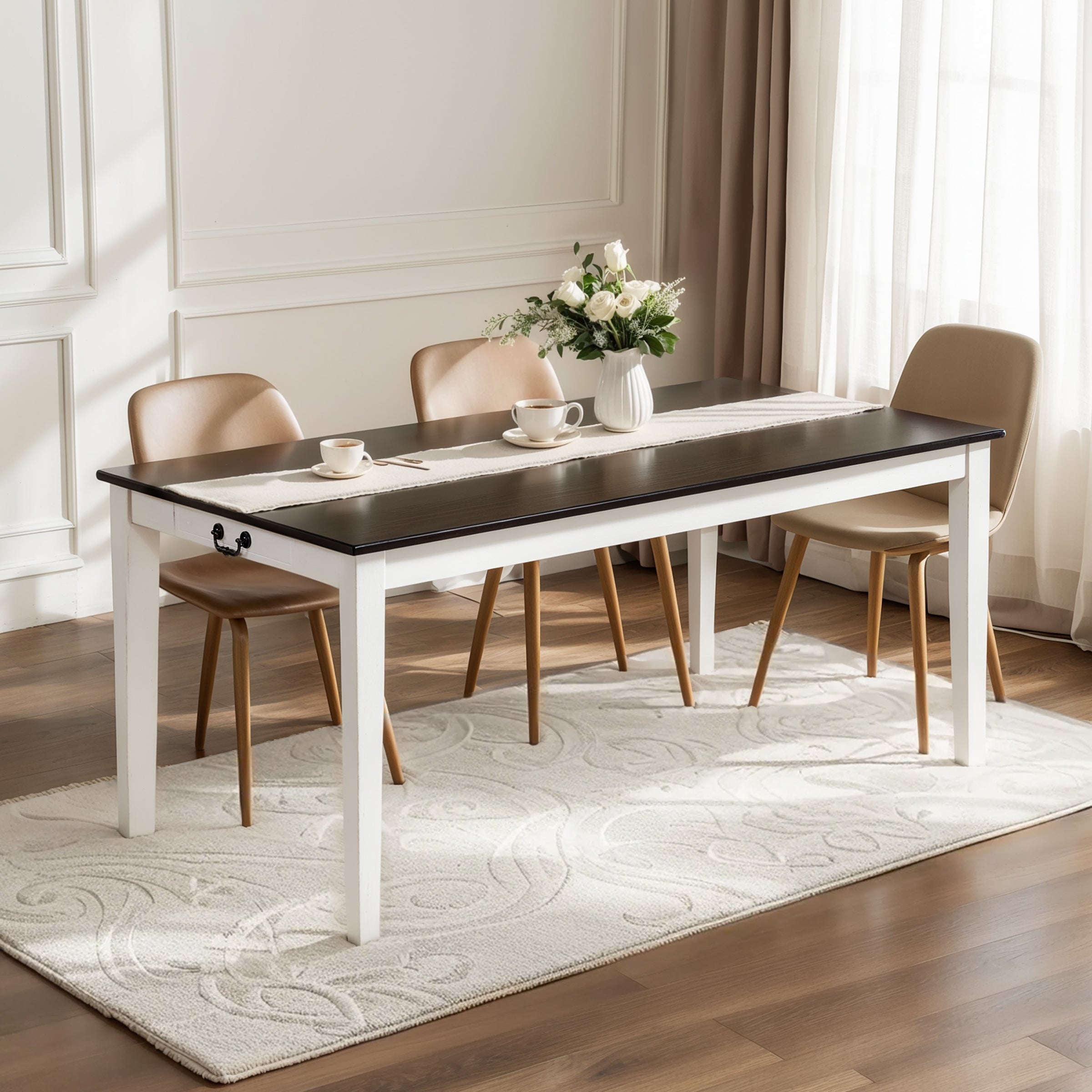 Subrtex Minimalist Square Solid Wood Dining Table With Drawer