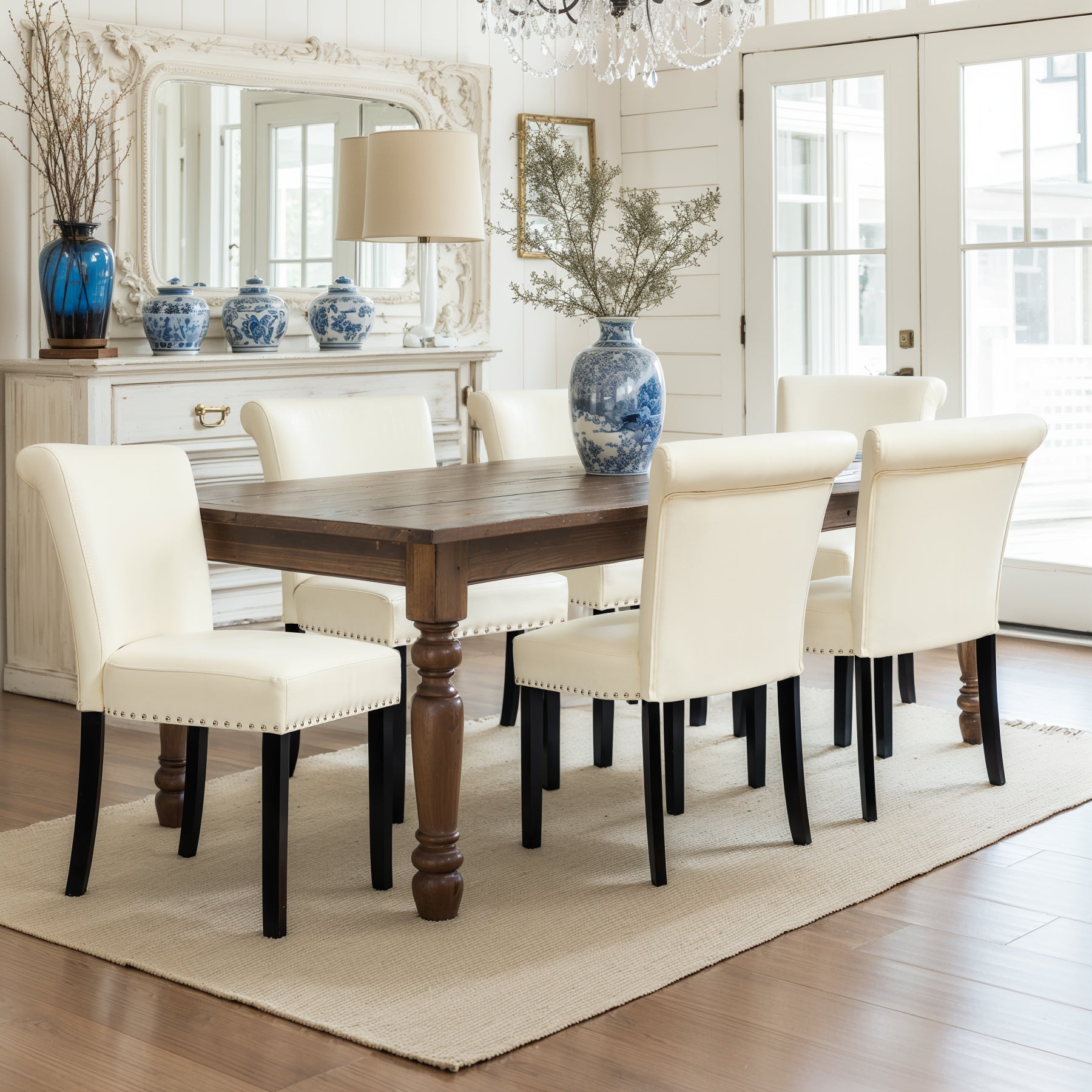 Subrtex Contemporary Nailhead PU Dining Chairs, Set of 2