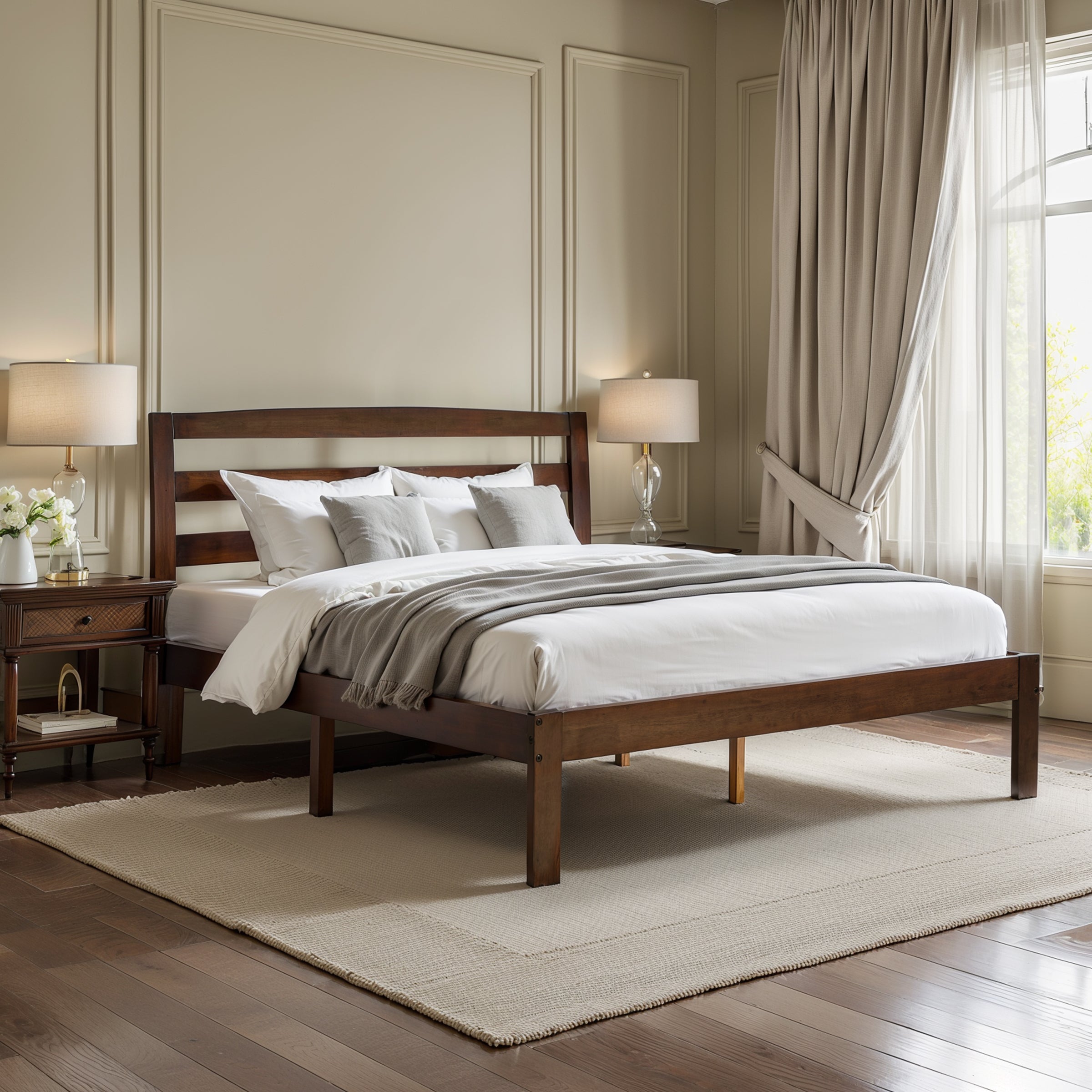 Subrtex 12" Minimalist Solid Wooden Platform Backrest Bed Frame with Headboard