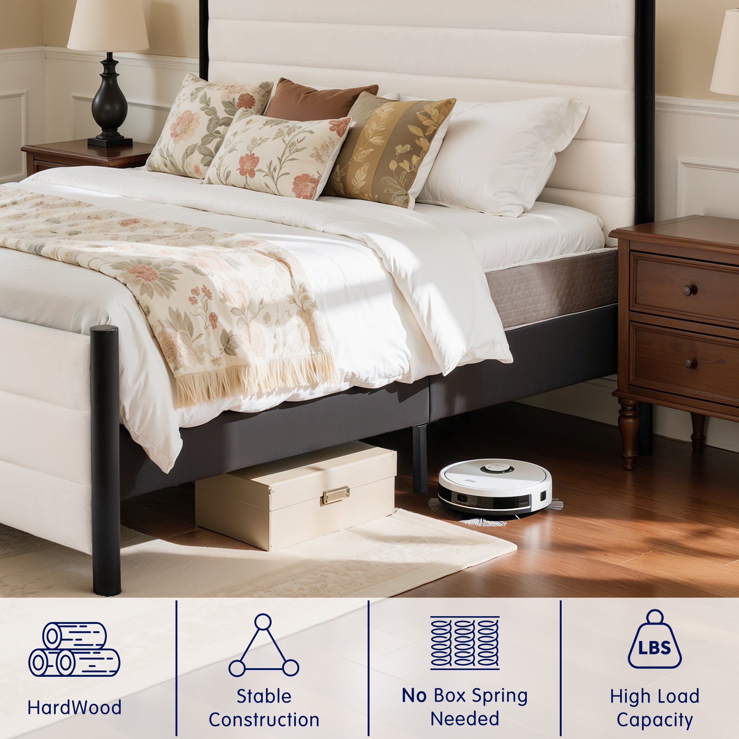 Subrtex Nordic Style Upholstered Bed Frame With Headboard & Footboard