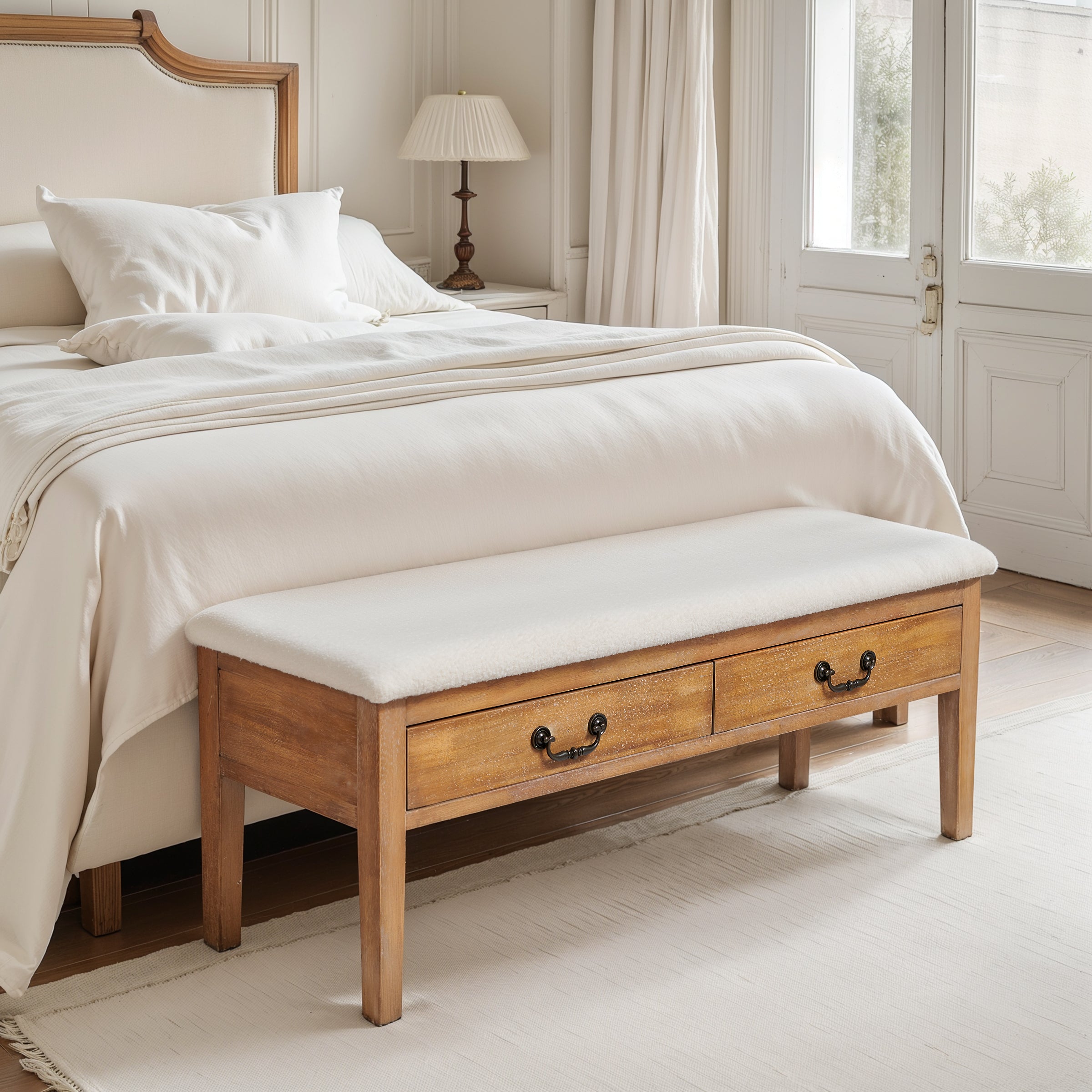 Subrtex Modern Upholstered Storage Bench with Drawers