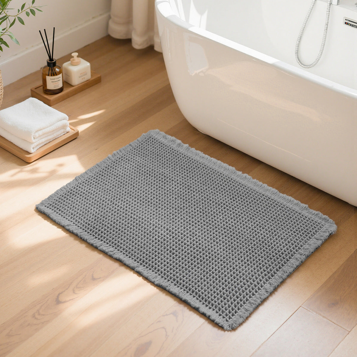 VANTIEA Waffle Style Bathroom Rugs Super Absorbent Mats Non Slip Rubber Back Bath Rug