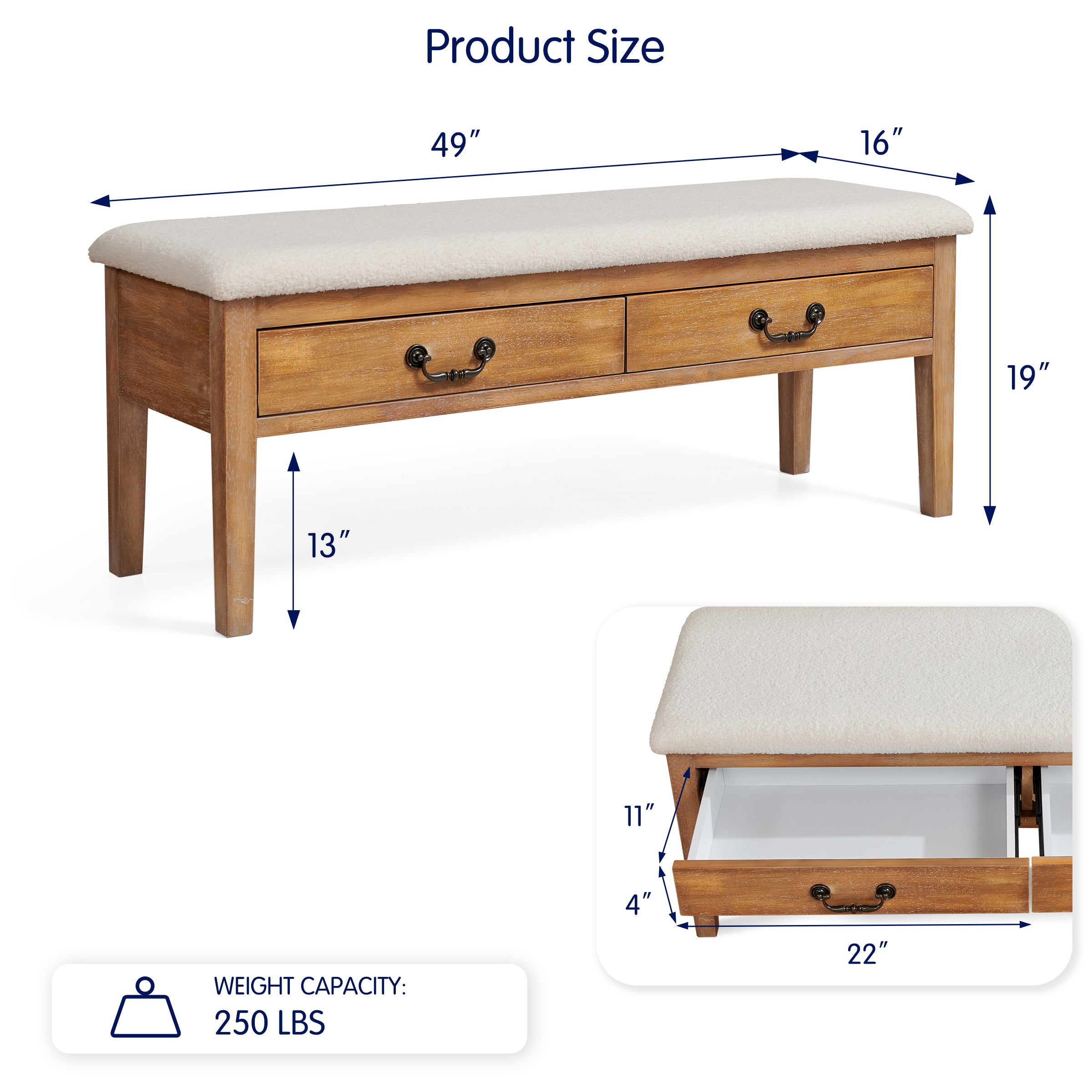 Subrtex Modern Upholstered Storage Bench with Drawers