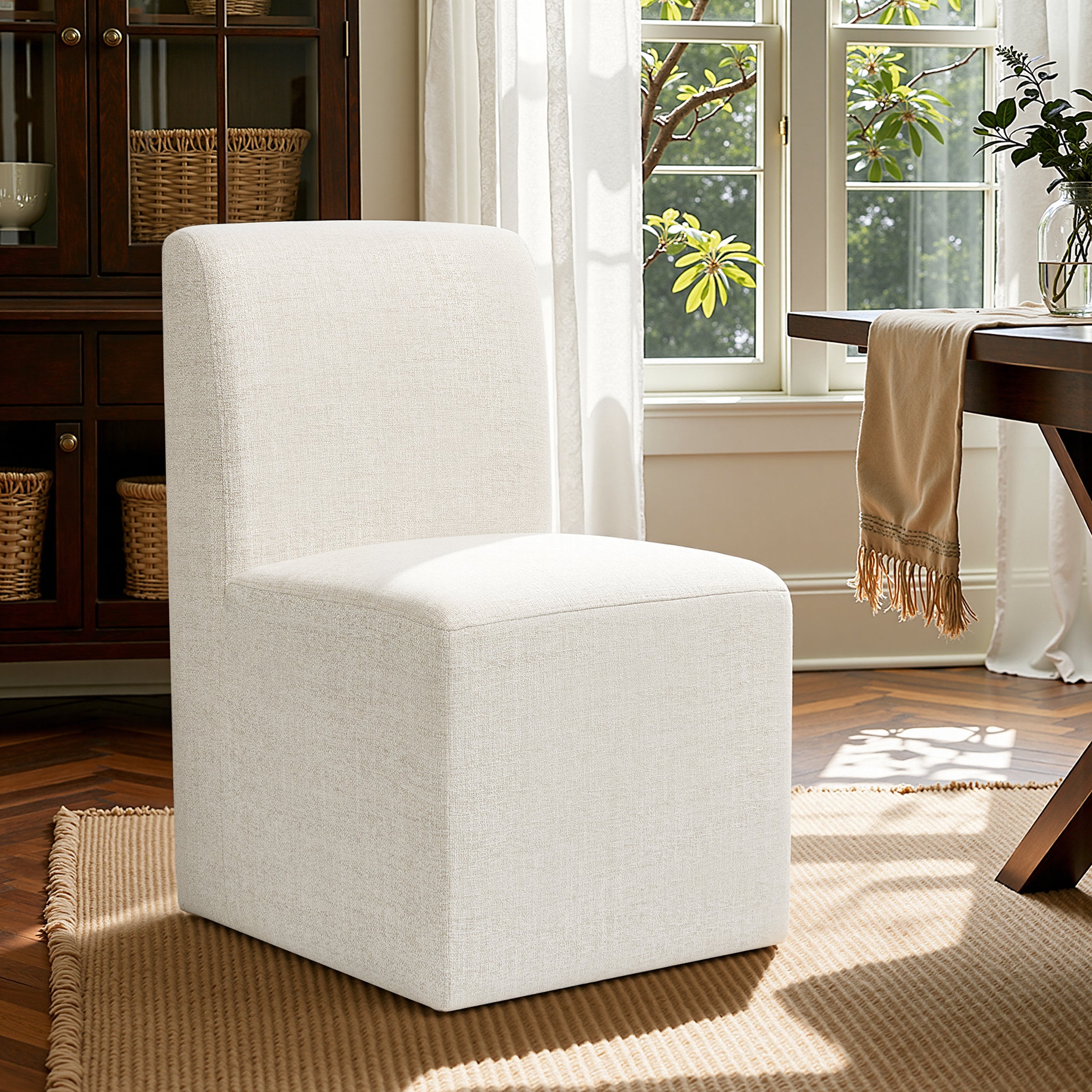 Subrtex Linen Upholstered Dining Chair Set of 1/2/4 with Hidden Wheels, Fully Assembled Modern Armless Accent Chair