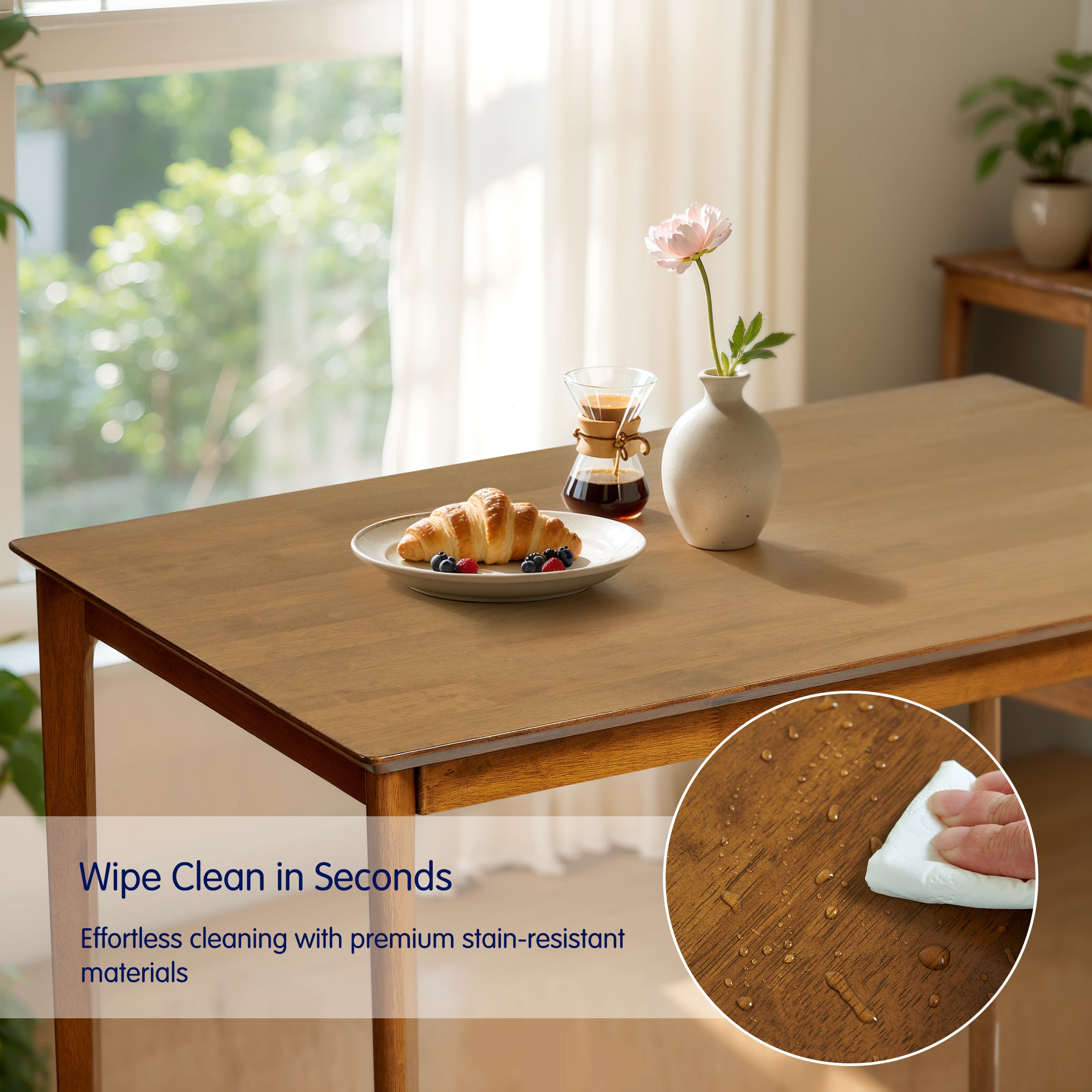 Subrtex Dining Table for 4, 43 Inches Rectangular Solid Wood Kitchen Table for Small Space, Modern Dinner Table for Dining Room, Living Room, Office