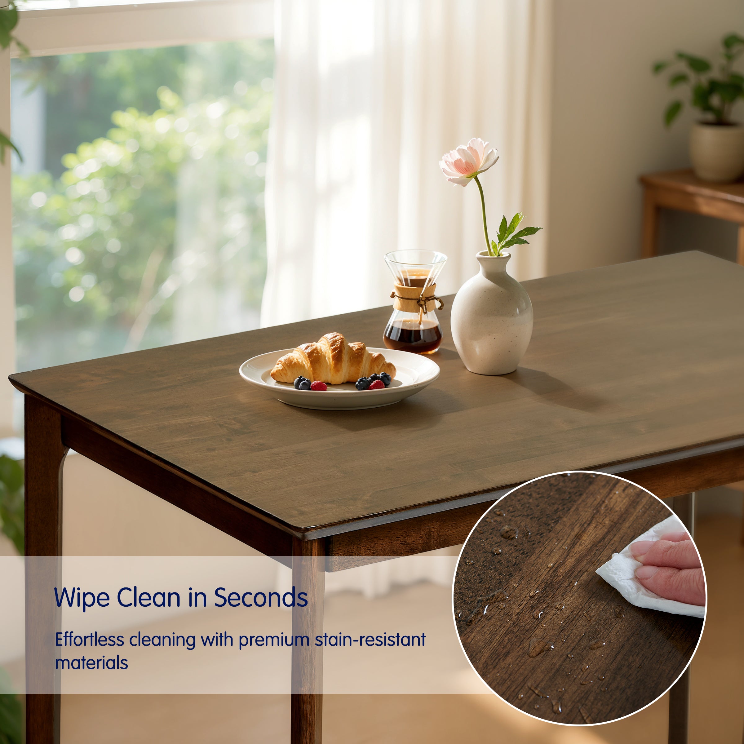 Subrtex Dining Table for 4, 43 Inches Rectangular Solid Wood Kitchen Table for Small Space, Modern Dinner Table for Dining Room, Living Room, Office