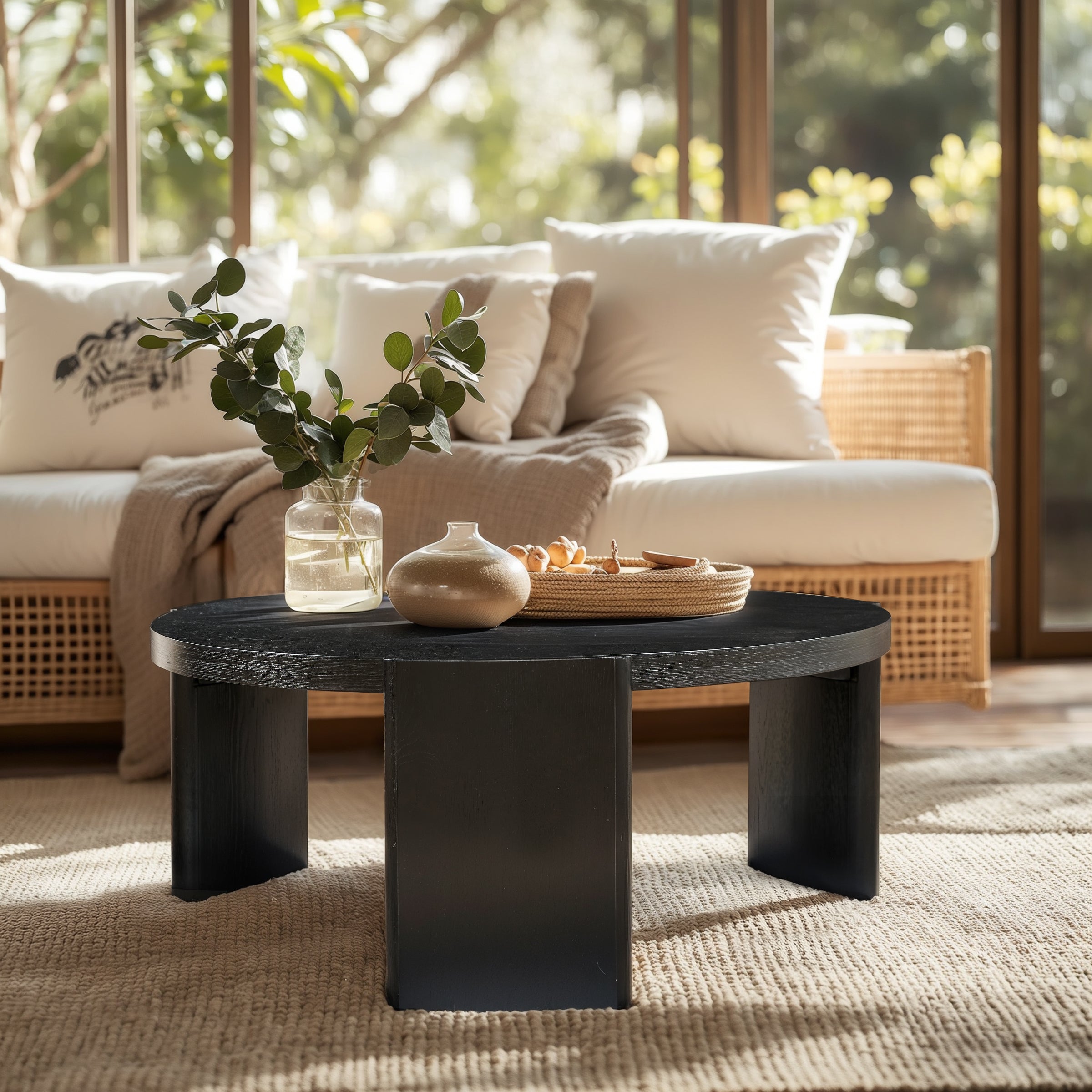 Subrtex Modern Round Side Coffee Table, Solid Wood Sofa Table for Living Spaces & Bedroom Decor