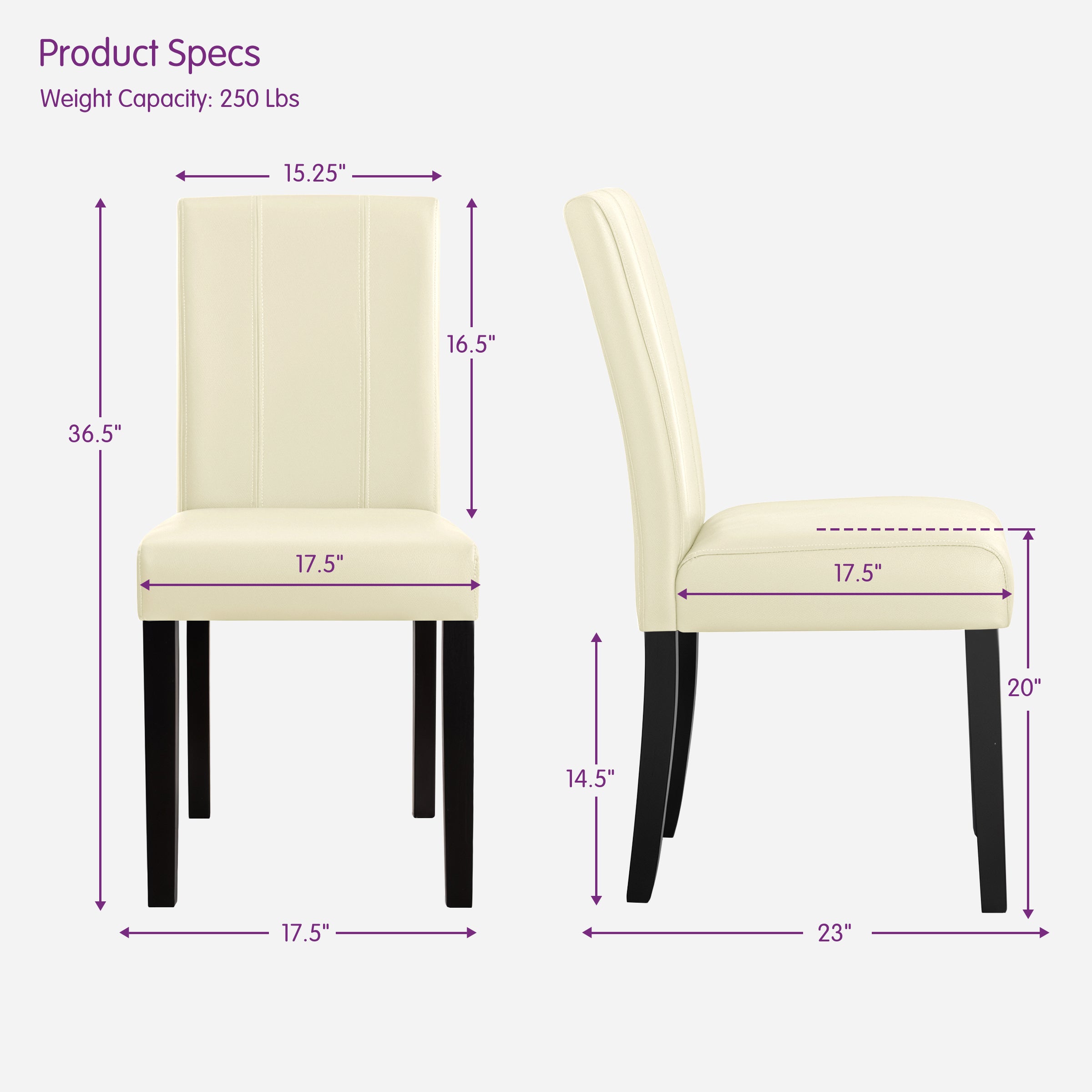 Subrtex Modern Upholstered PU Leather Dining Chairs, Set of 2