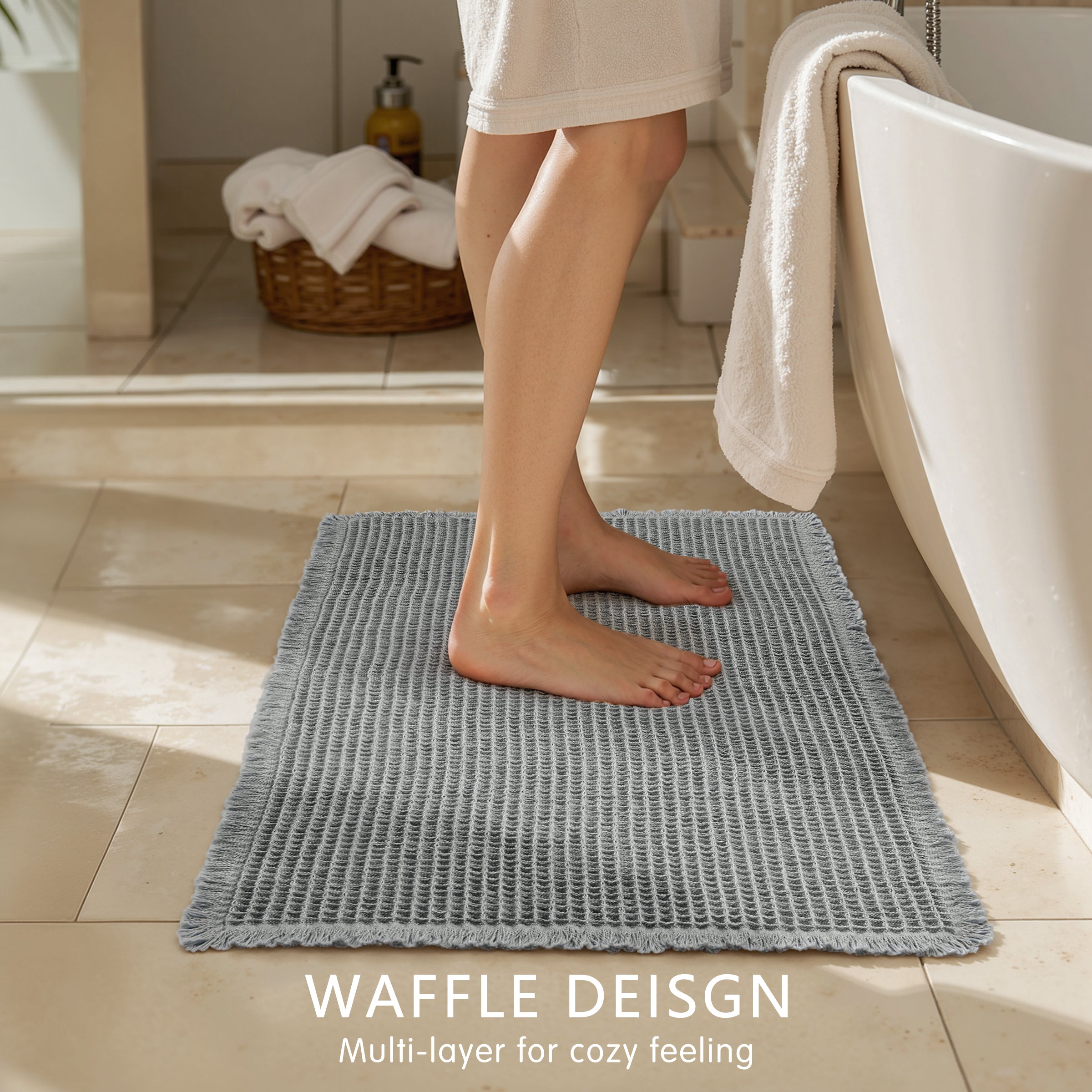 Subrtex Waffle Weave Bathroom Rug, Non Slips, Bath Rug for Bathroom