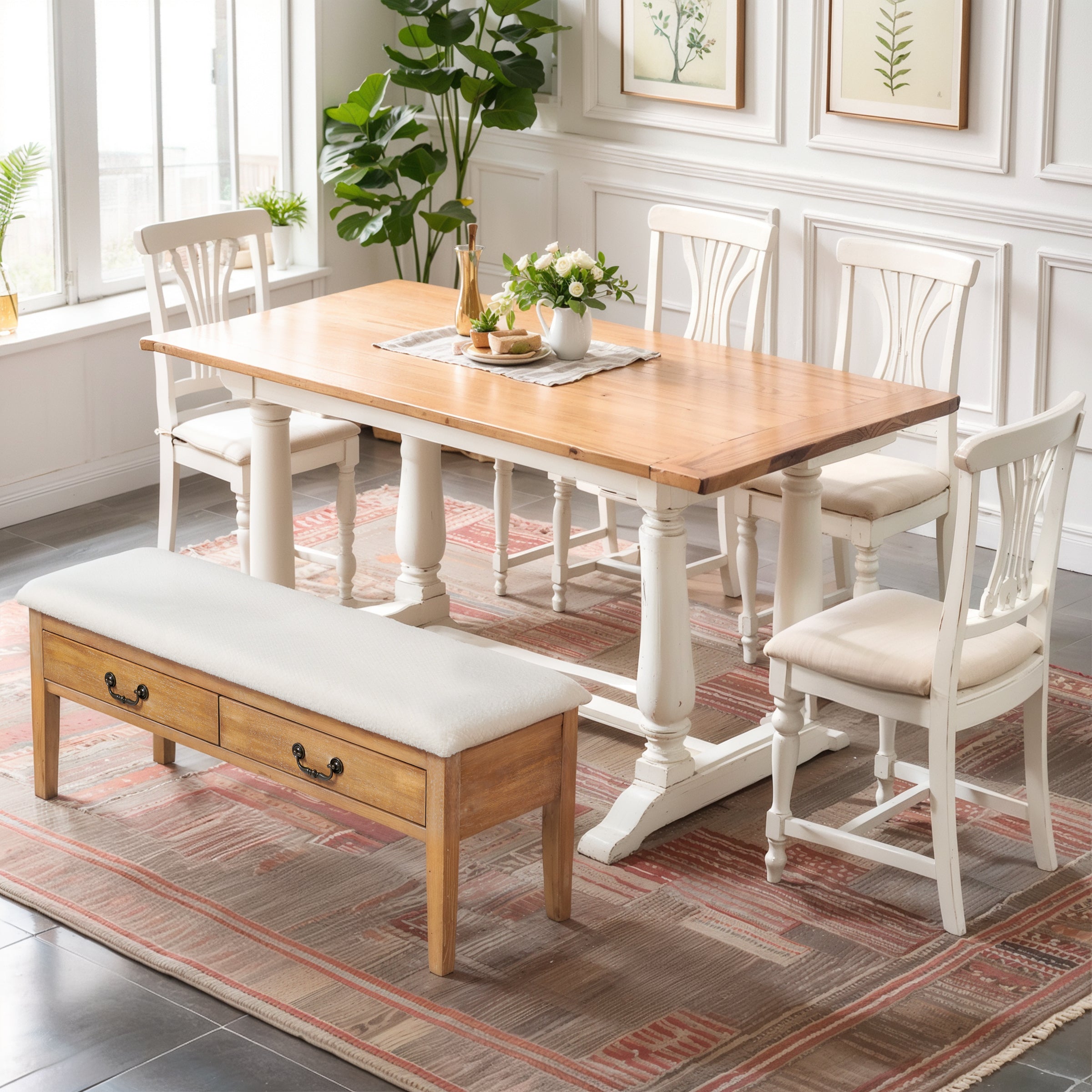 Subrtex Modern Upholstered Storage Bench with Drawers