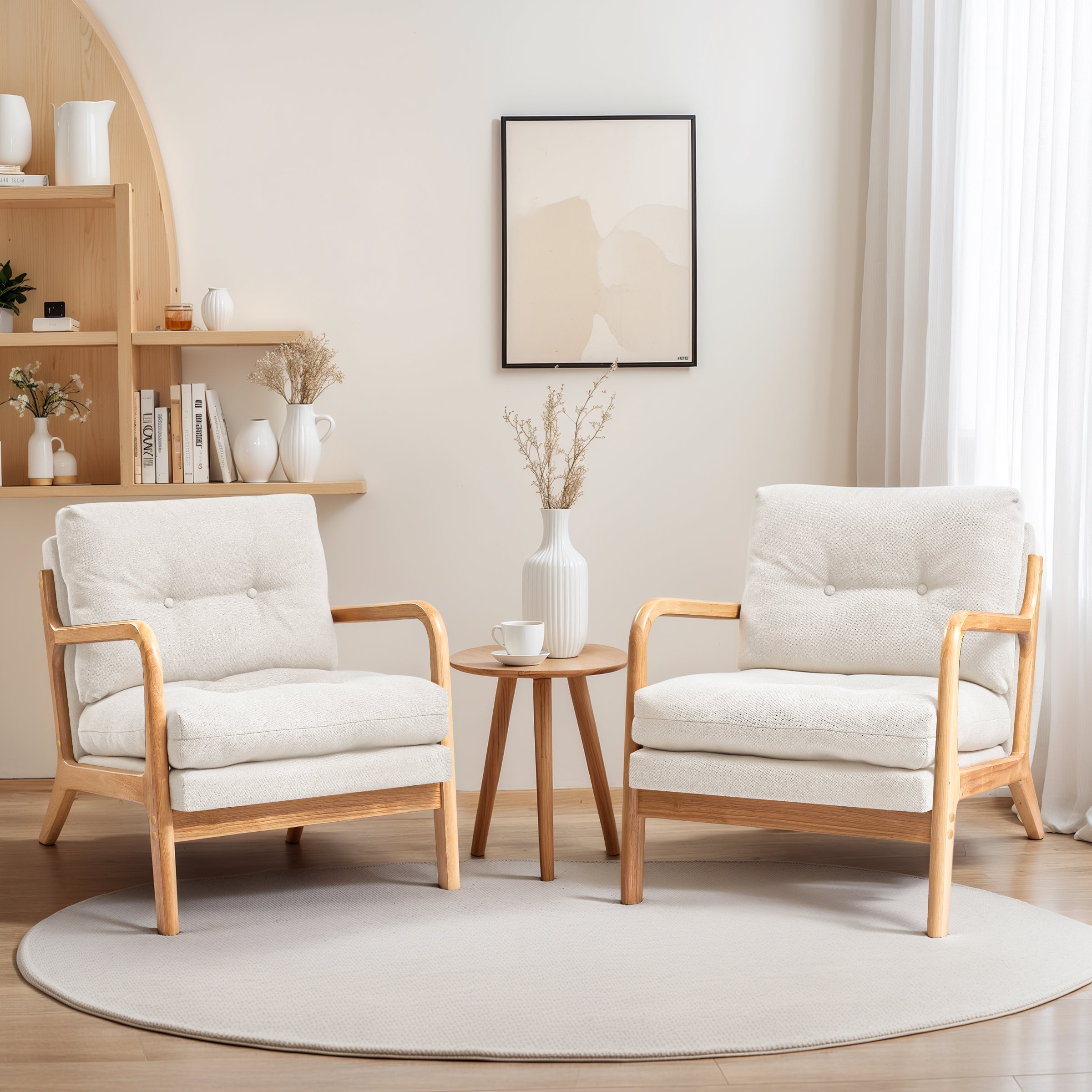 Cloud Comfort Cushion with Wooden Armrest Accent Chair