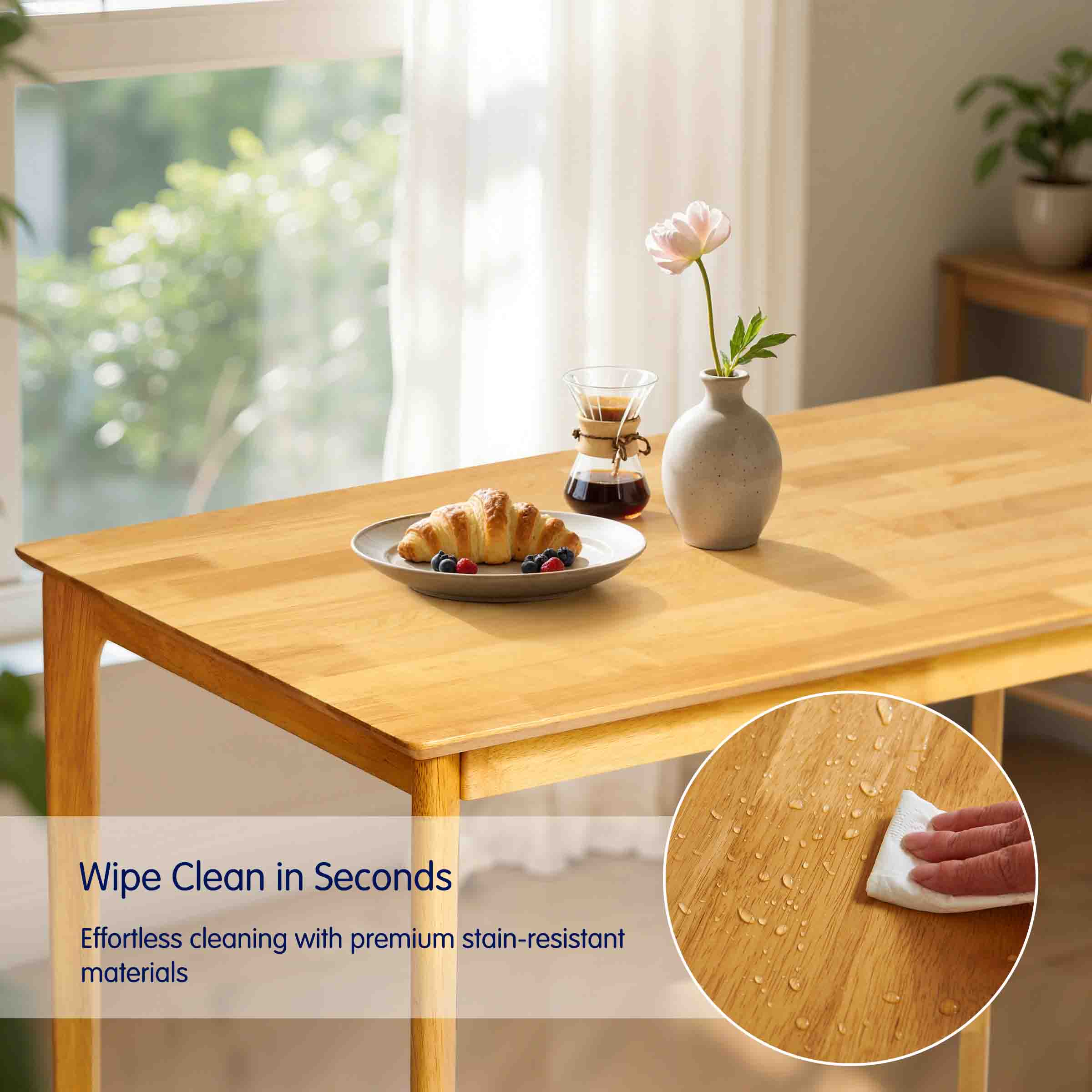 Subrtex Dining Table for 4, 43 Inches Rectangular Solid Wood Kitchen Table for Small Space, Modern Dinner Table for Dining Room, Living Room, Office