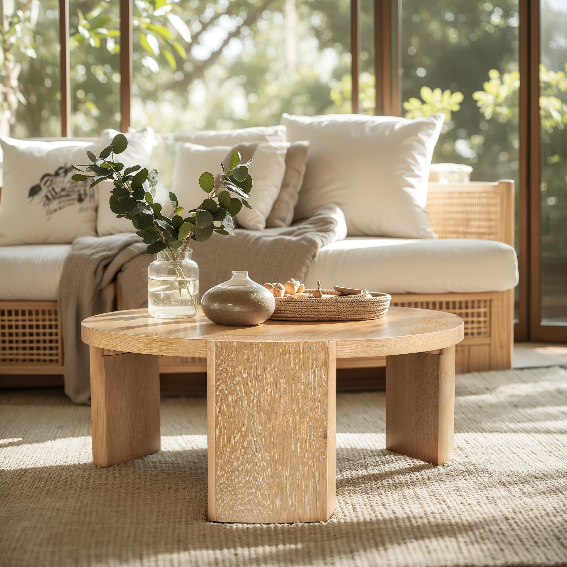 Subrtex Modern Round Side Coffee Table, Solid Wood Sofa Table for Living Spaces & Bedroom Decor