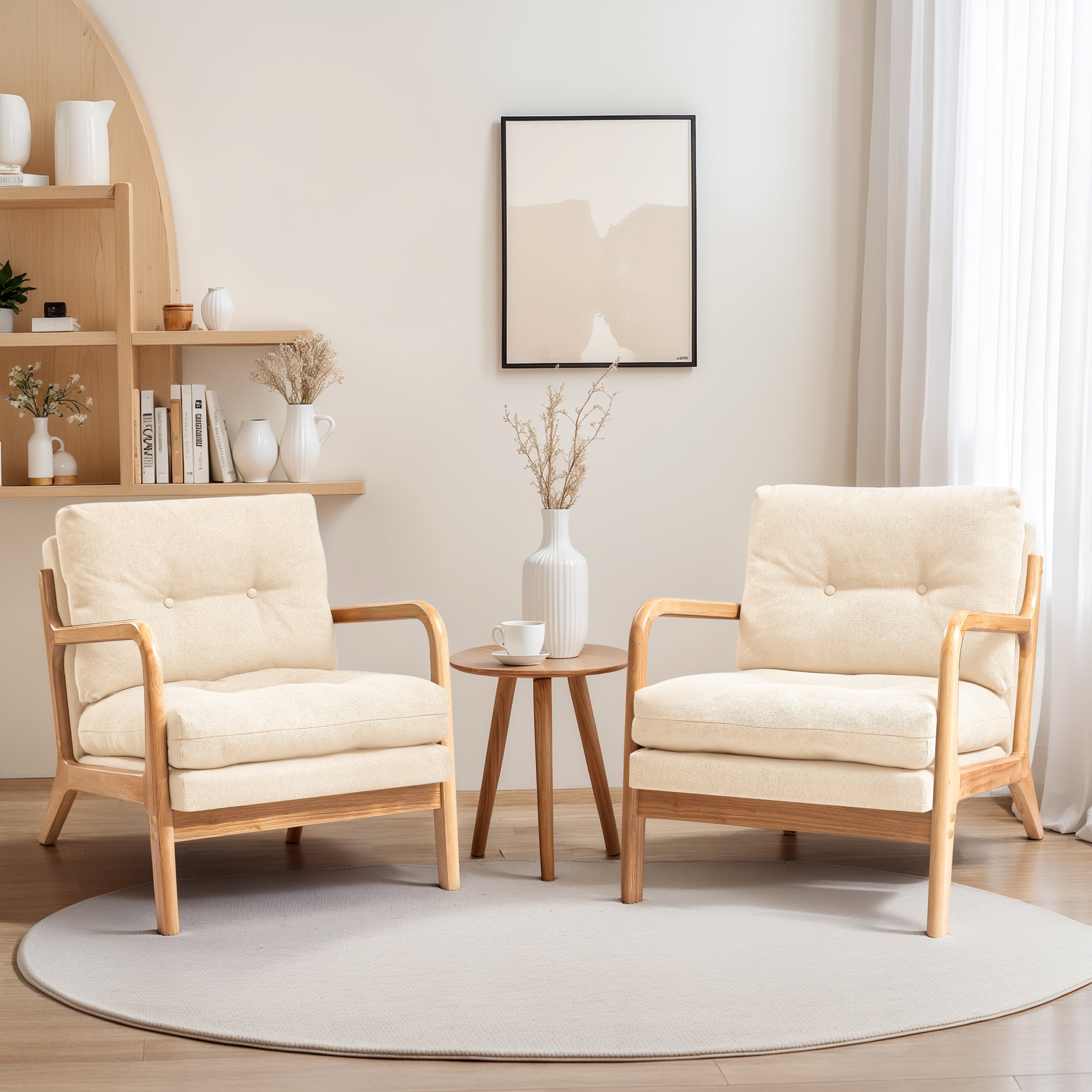 Cloud Comfort Cushion with Wooden Armrest Accent Chair