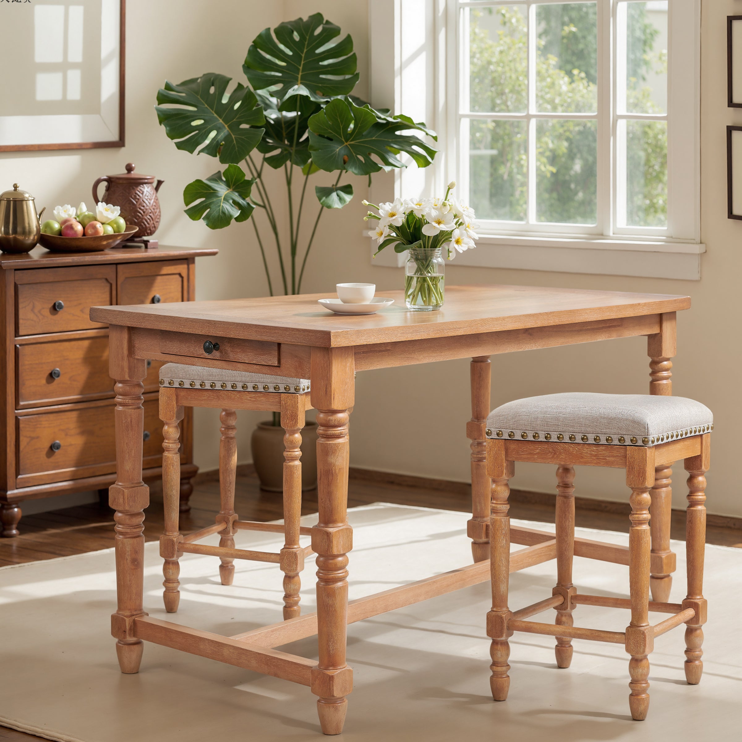 Subrtex Vintage Classic High - Leg Dining Table - Solid Wood For Dining Room