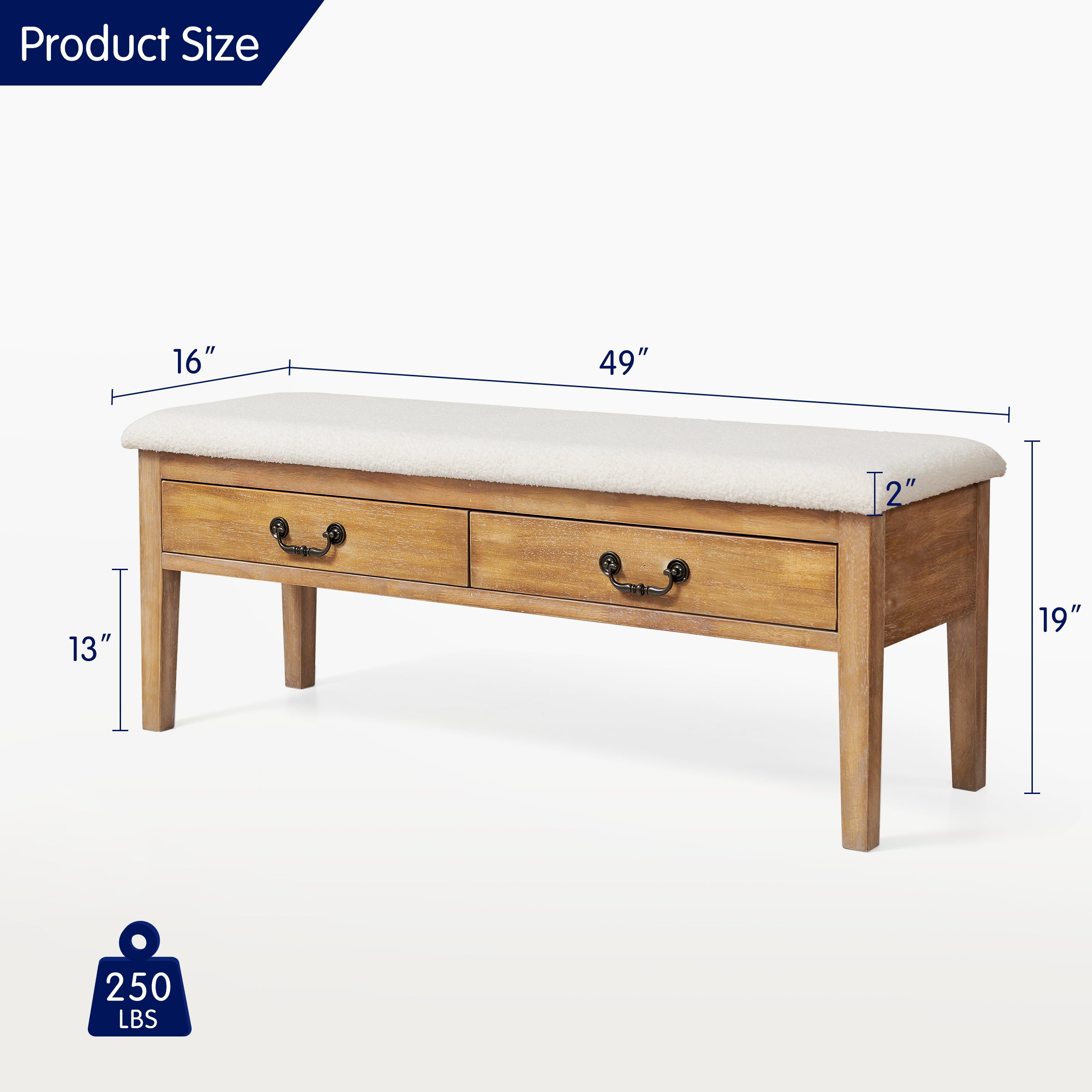 Subrtex Modern Upholstered Storage Bench with Drawers