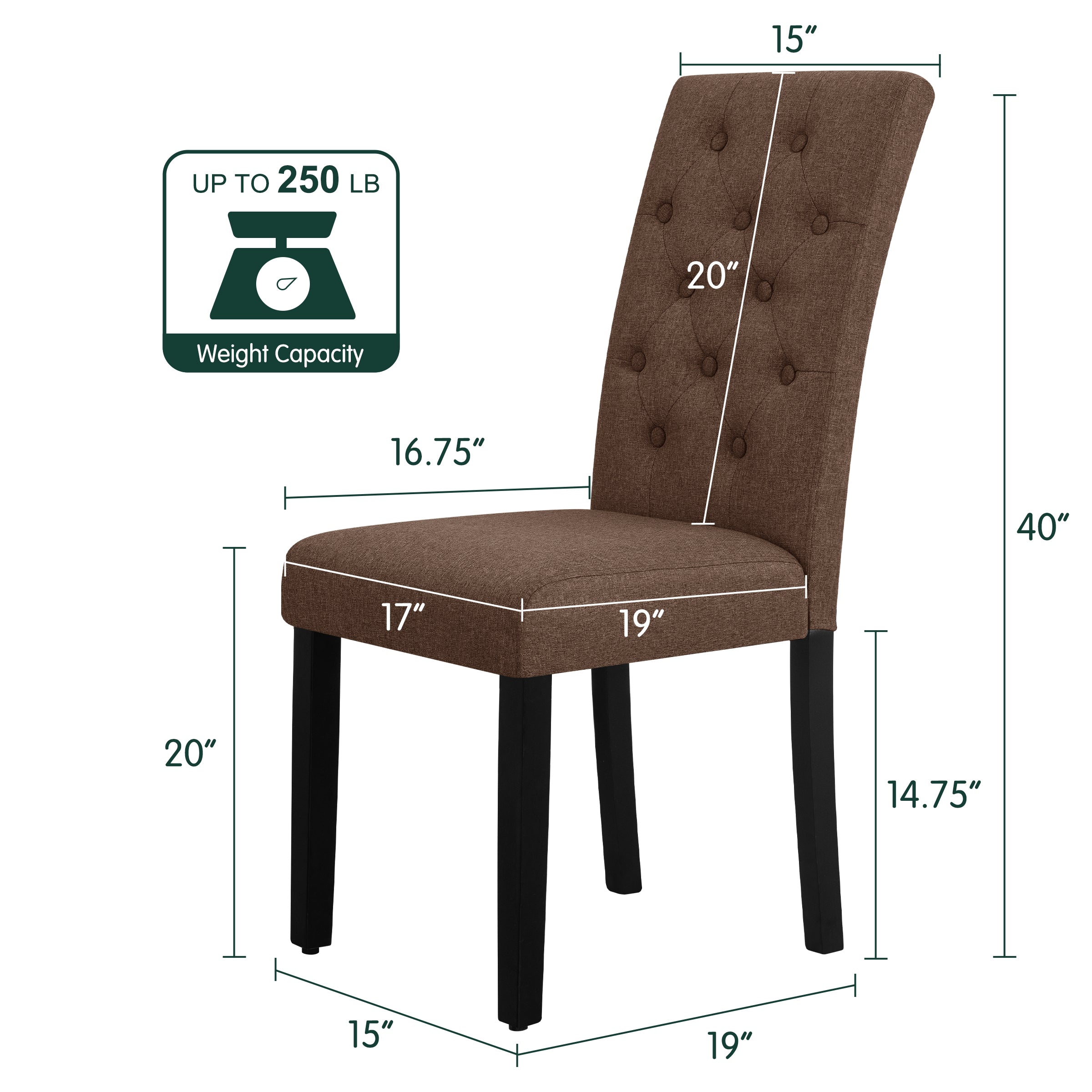 Subrtex Elegant Linen Padded Parsons Dining Chairs, Set of 2