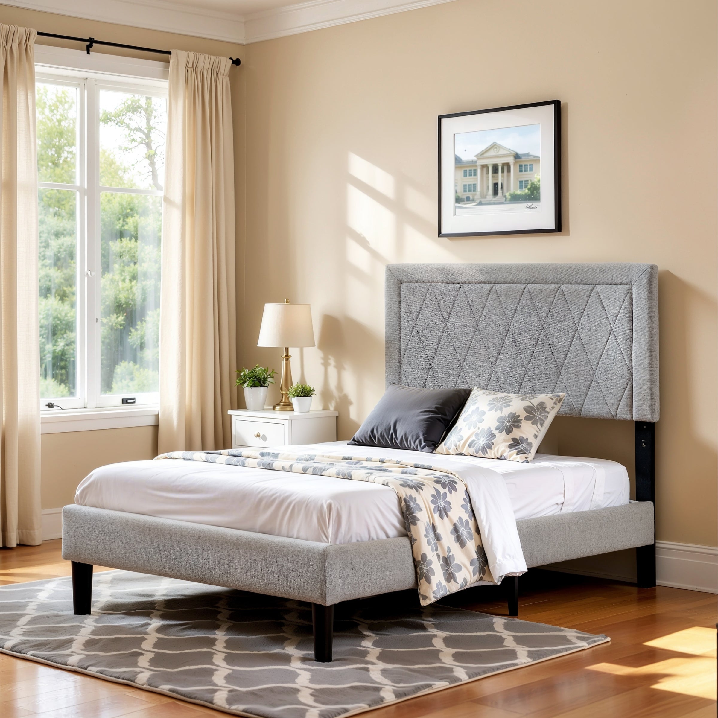 Subrtex Modern Diamond - Patterned Upholstered Bed Frame
