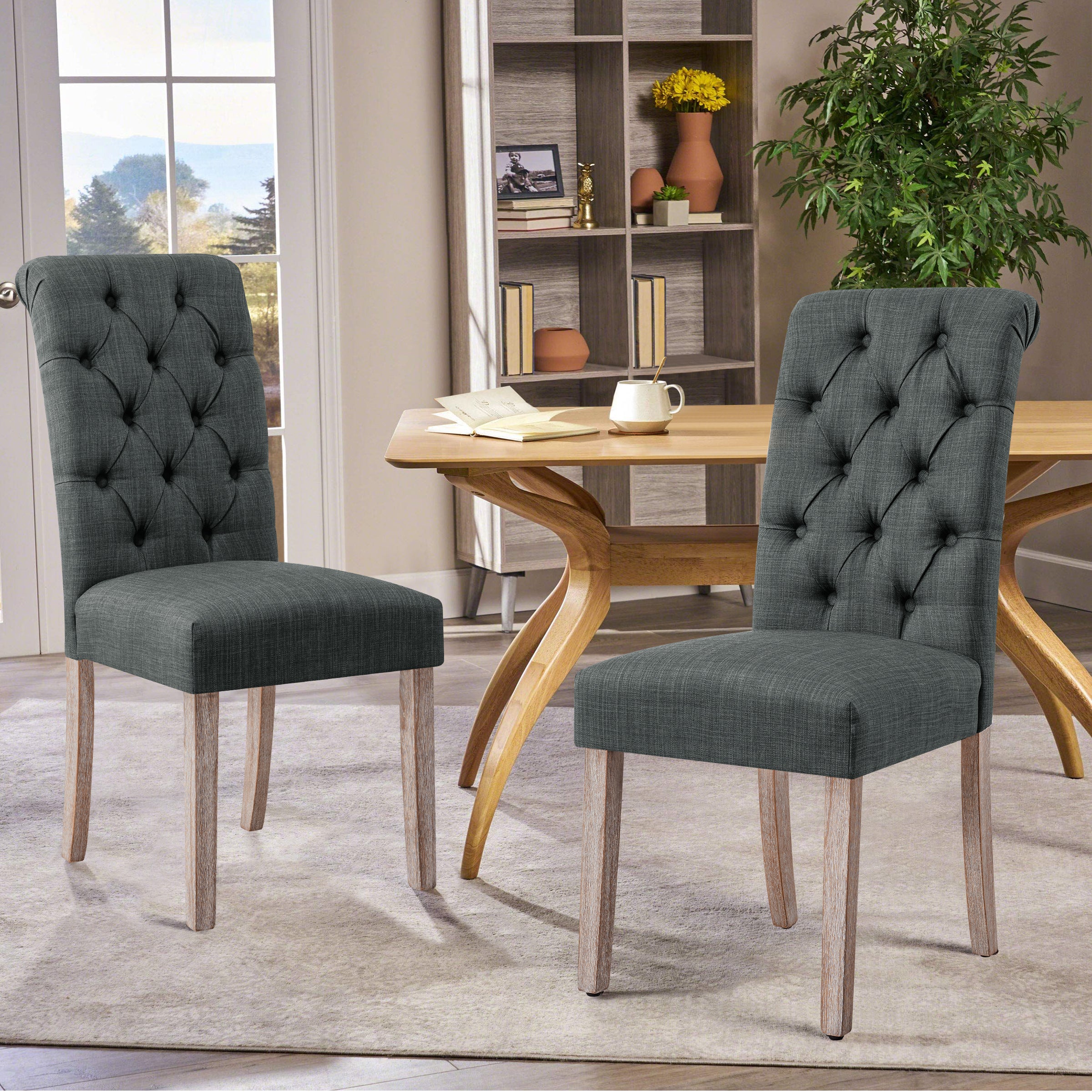 Subrtex Button-Tufted Linen Parsons Dining Chairs, Set of 2