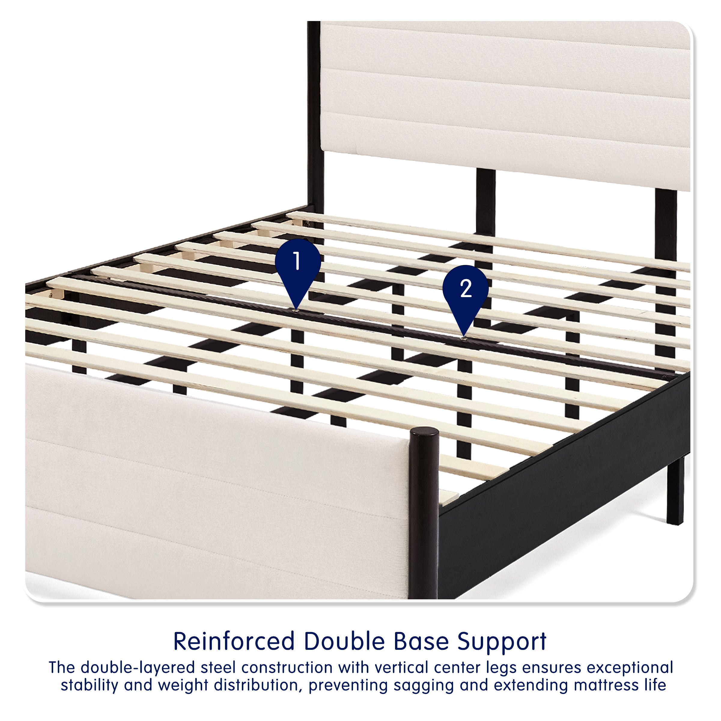 Subrtex Nordic Style Upholstered Bed Frame With Headboard & Footboard