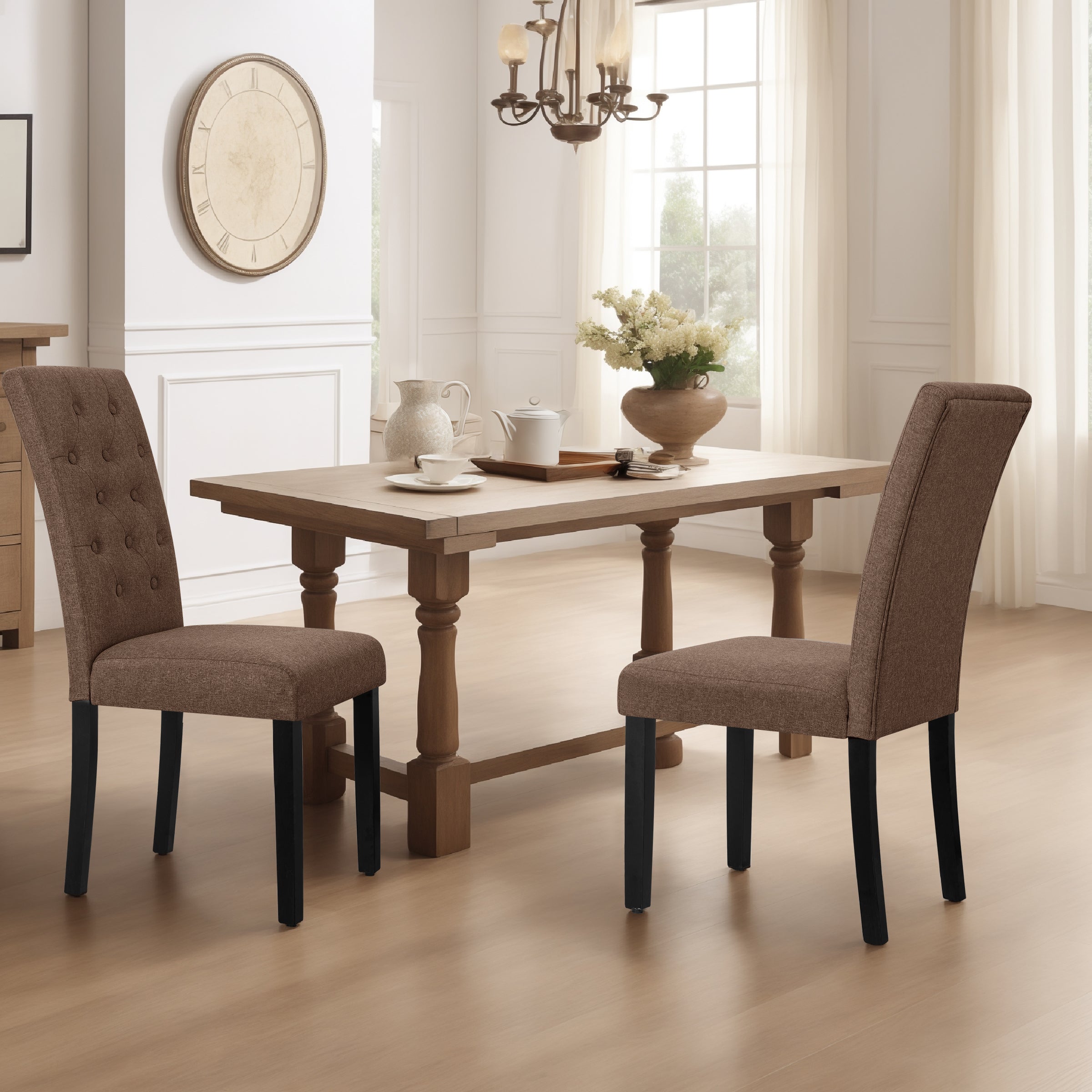 Subrtex Elegant Linen Padded Parsons Dining Chairs, Set of 2