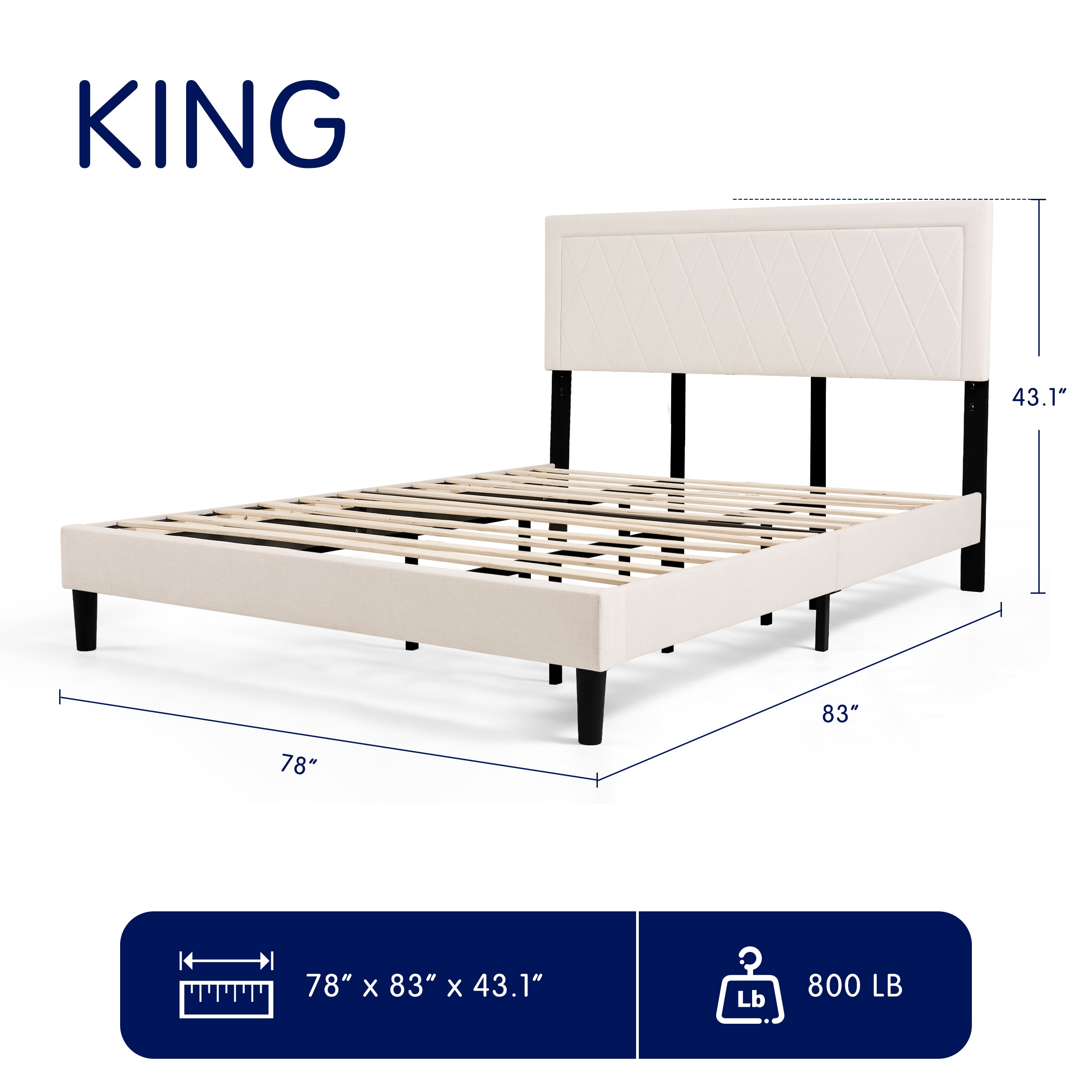 Subrtex Modern Diamond - Patterned Upholstered Bed Frame