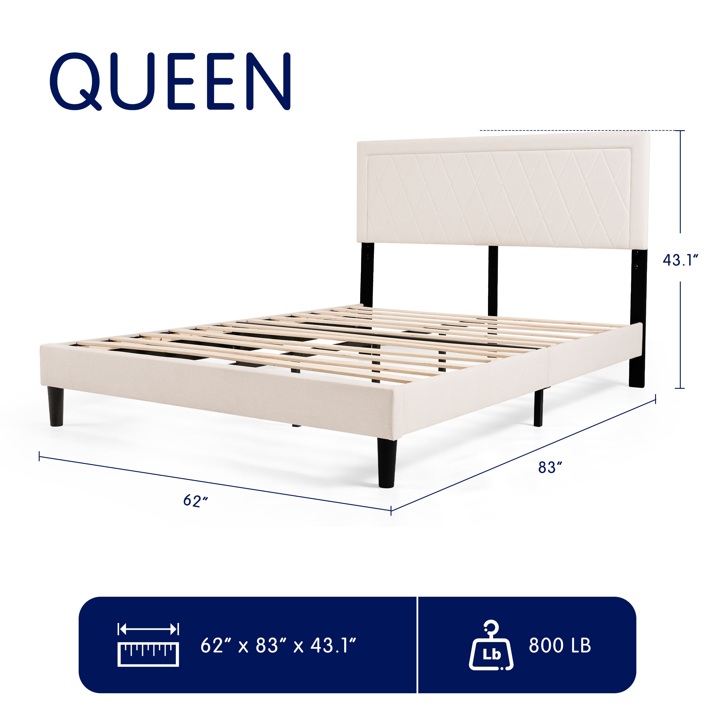 Subrtex Modern Diamond - Patterned Upholstered Bed Frame