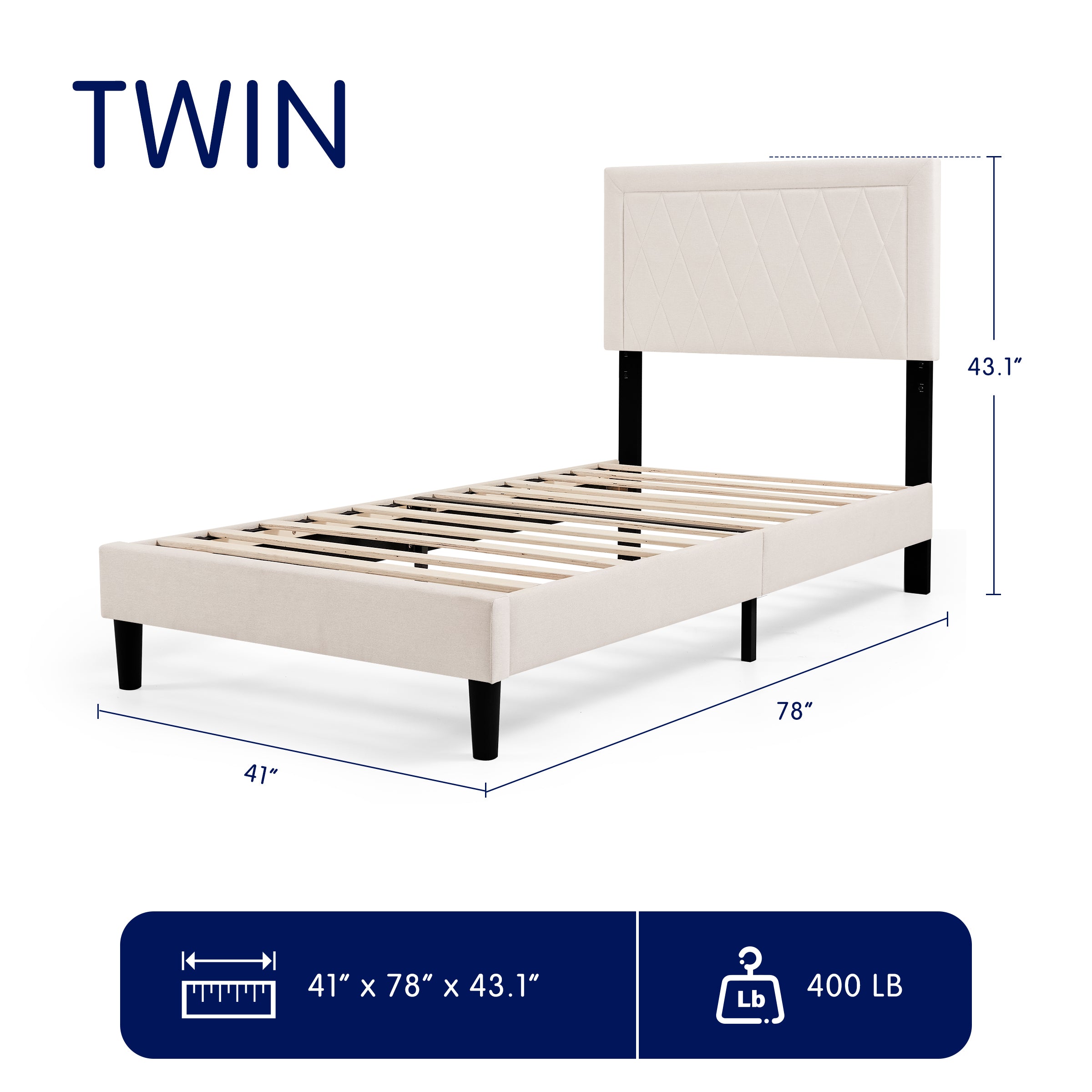 Subrtex Modern Diamond - Patterned Upholstered Bed Frame