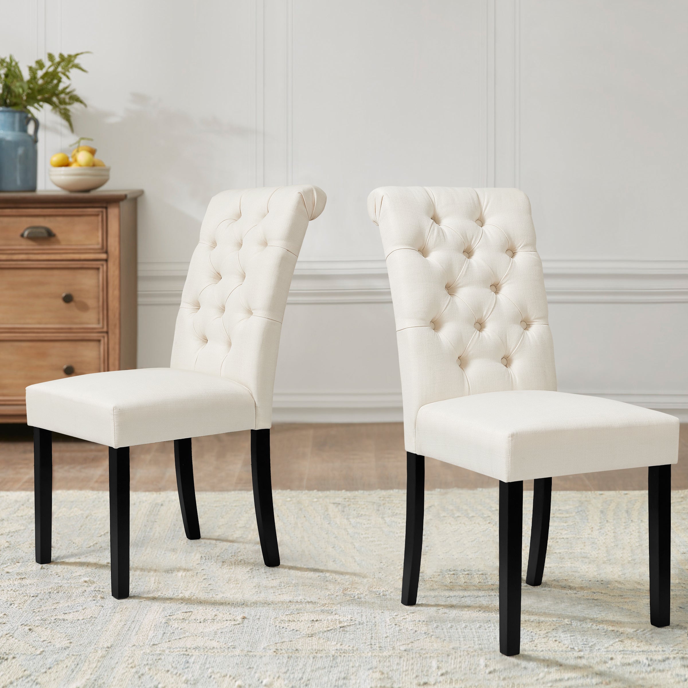 Subrtex Button-Tufted Linen Parsons Dining Chairs, Set of 2