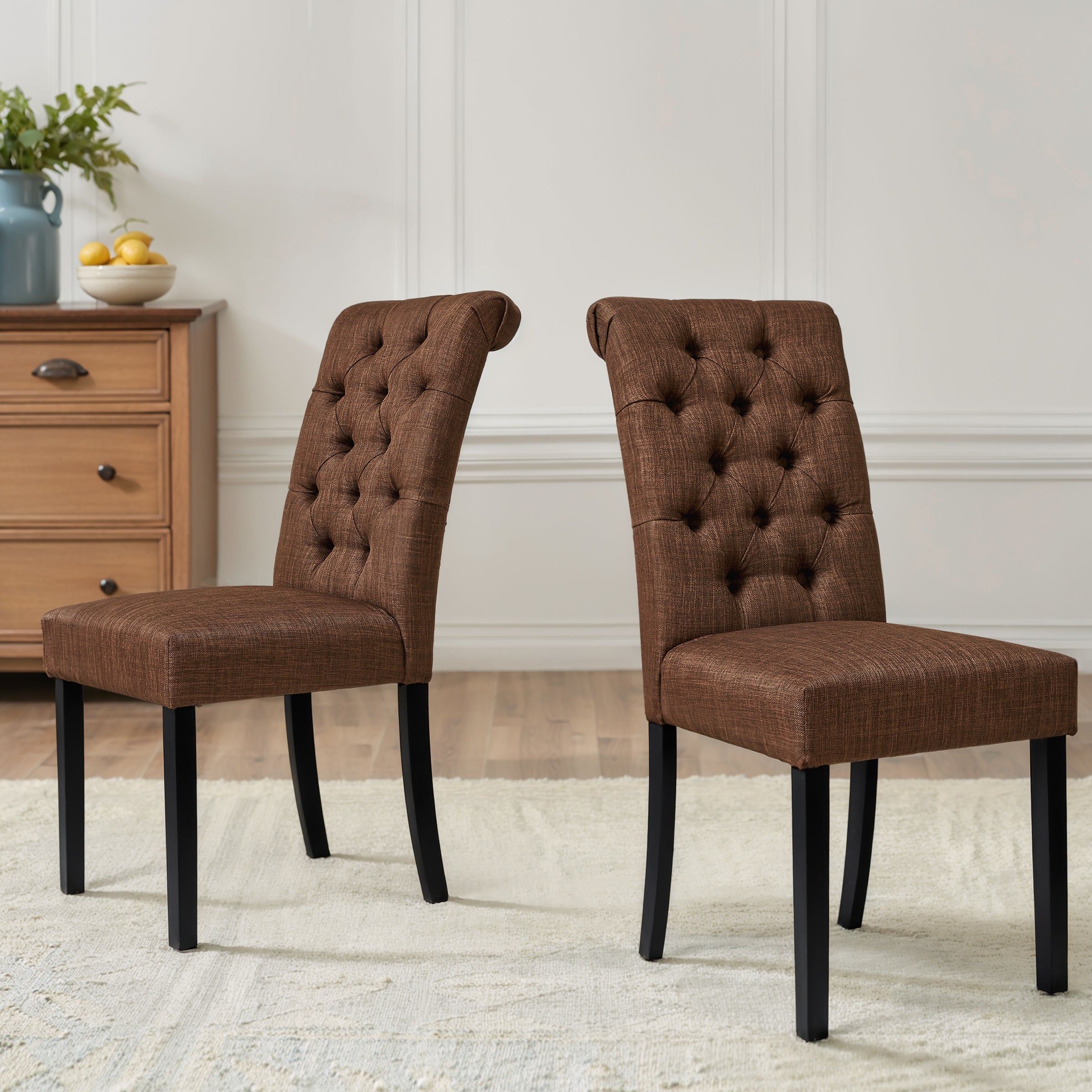 Subrtex Button-Tufted Linen Parsons Dining Chairs, Set of 2