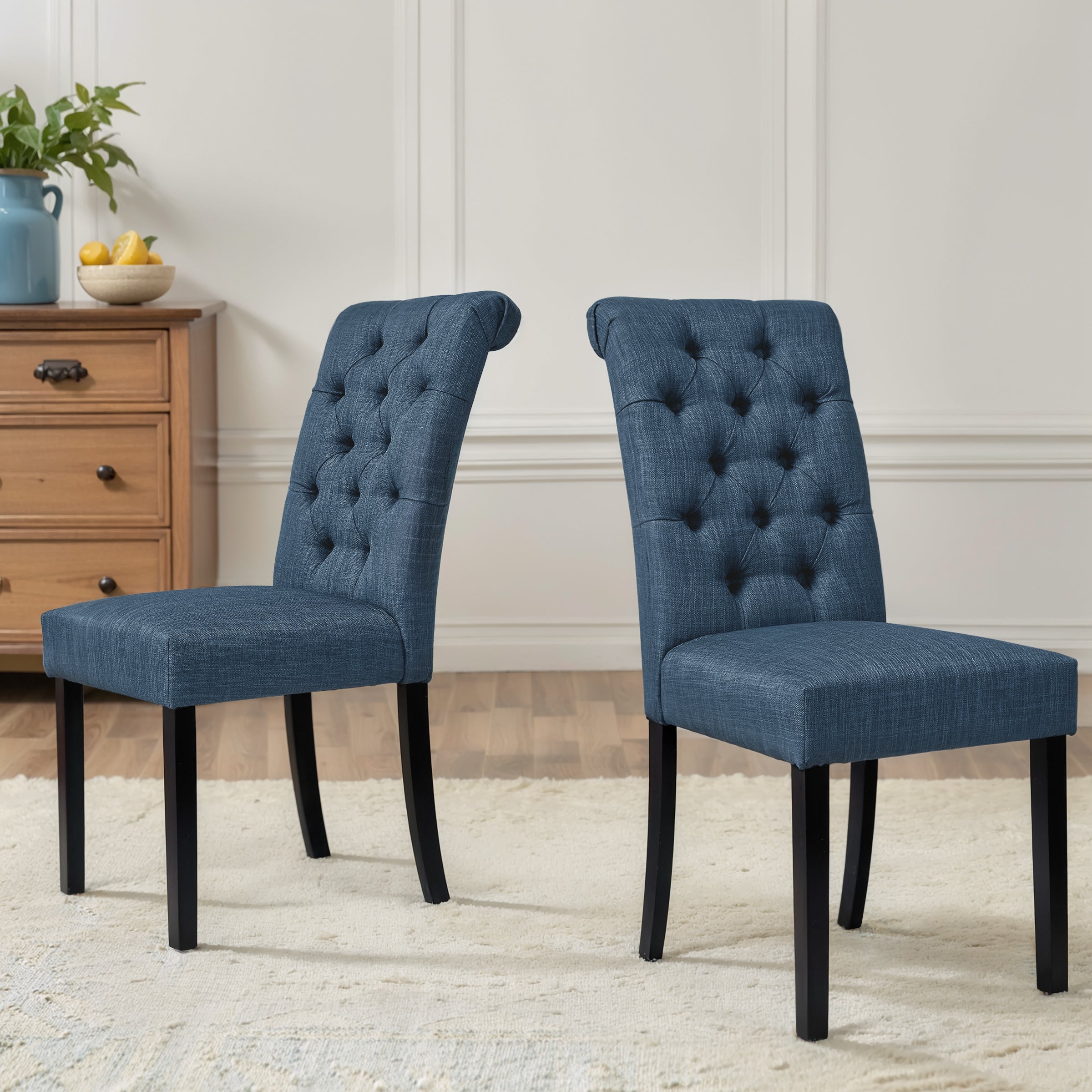 Subrtex Button-Tufted Linen Parsons Dining Chairs, Set of 2