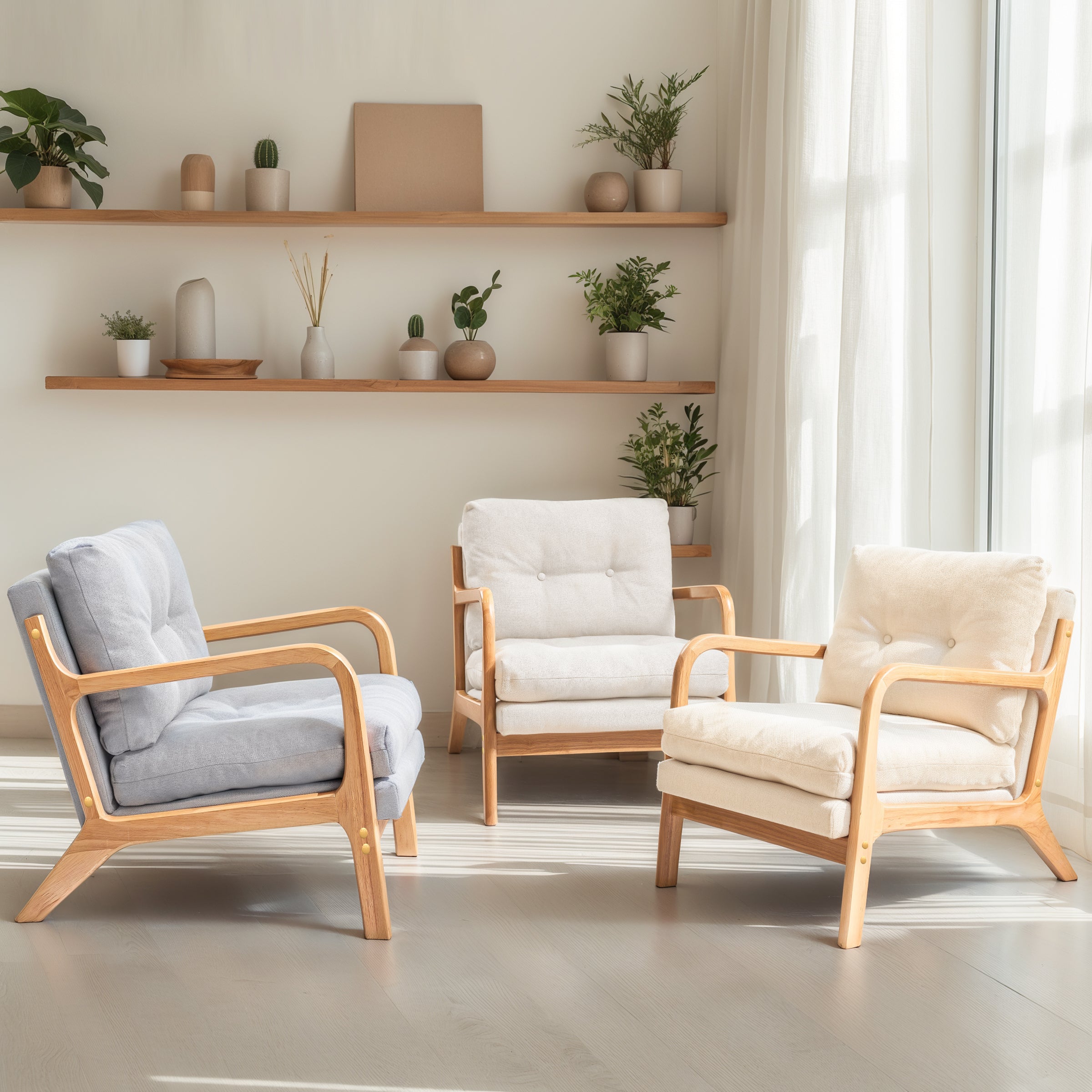 Cloud Comfort Cushion with Wooden Armrest Accent Chair